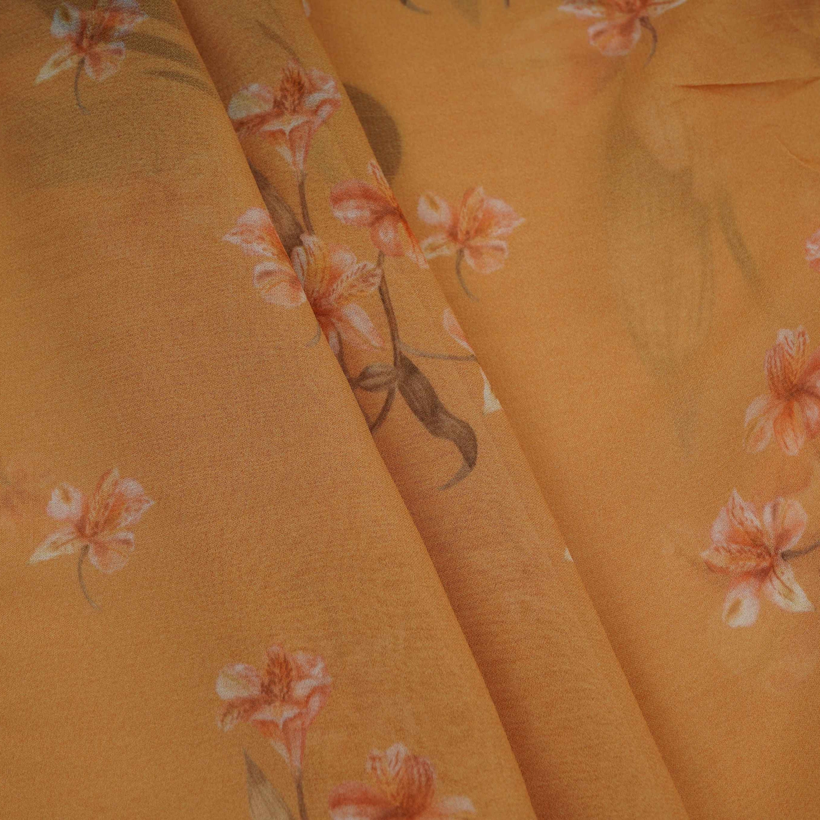 Mustard Floral Print Georgette Fabric VP-32363 - TradeUNO