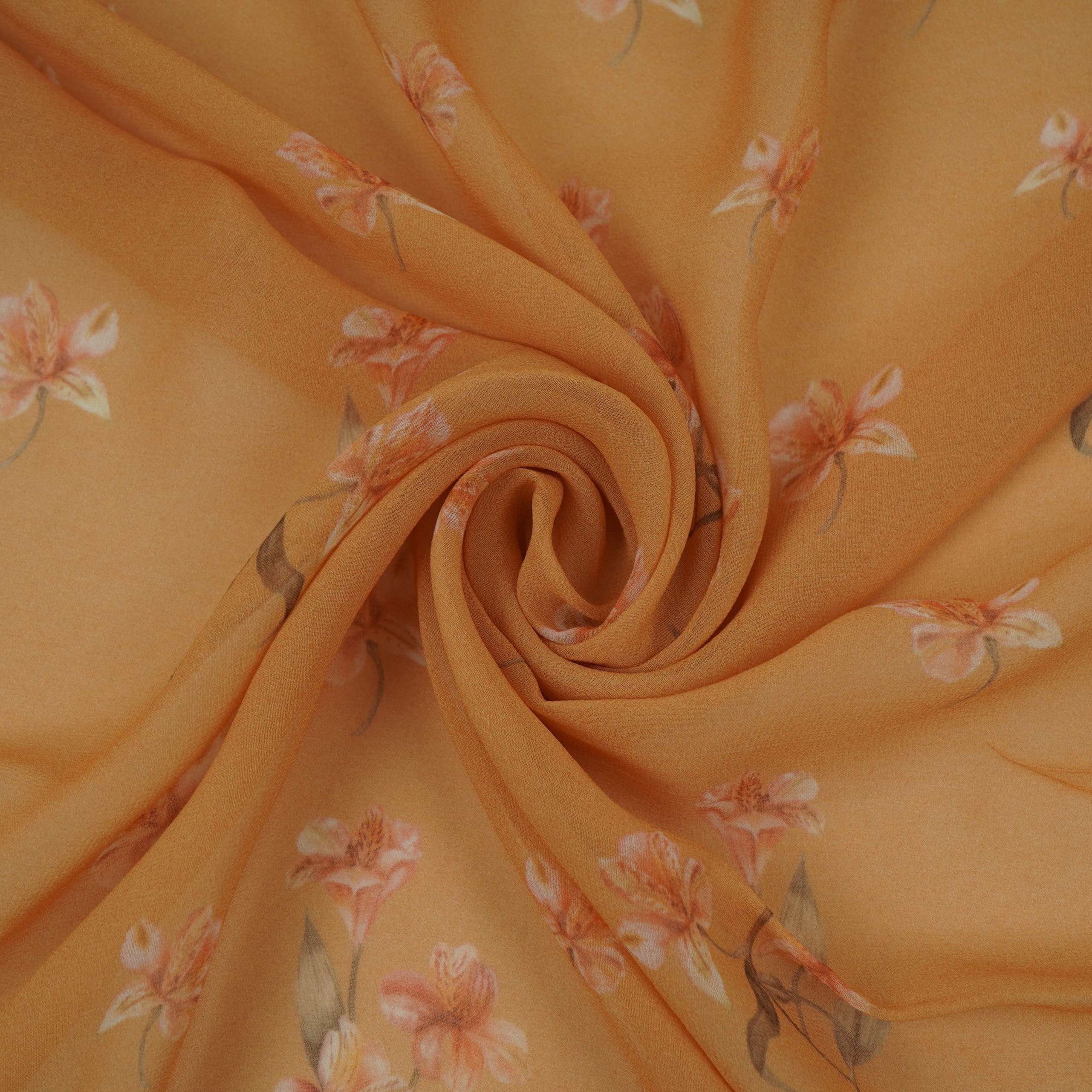 Mustard Floral Print Georgette Fabric VP-32363 - TradeUNO
