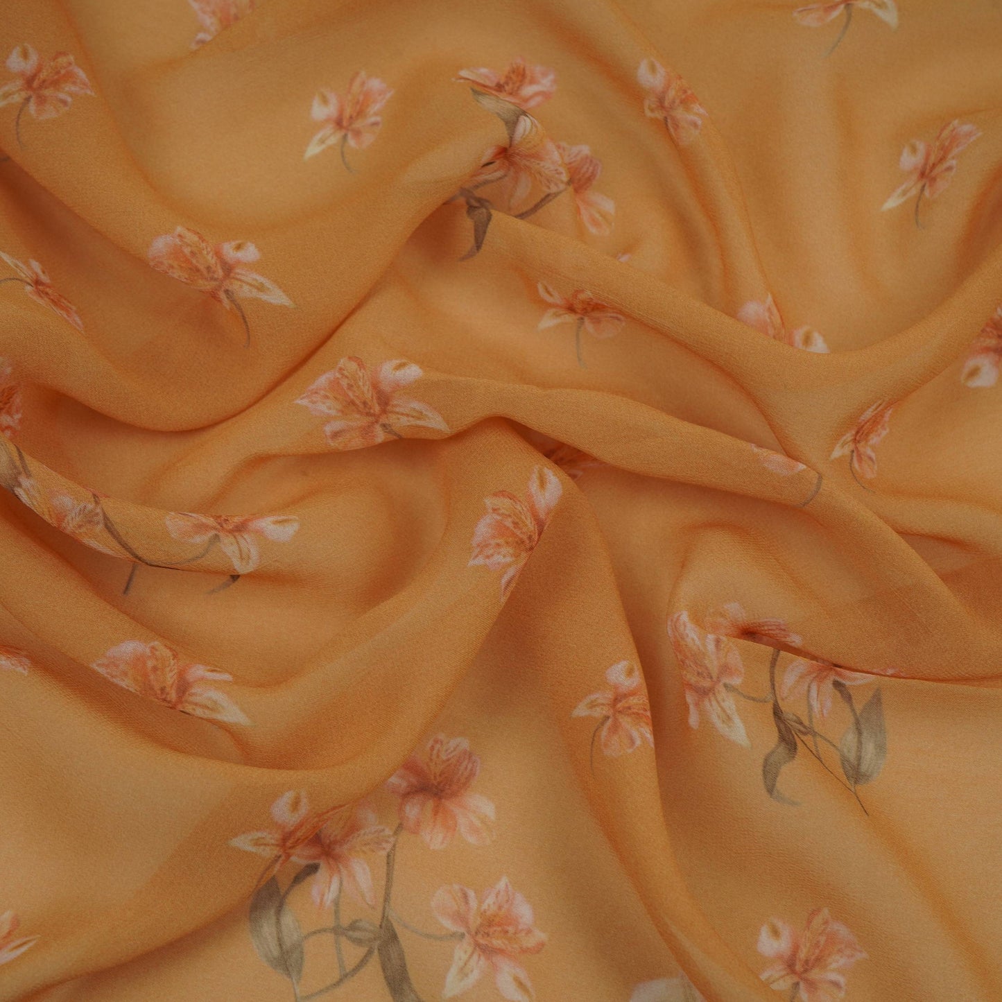 Mustard Floral Print Georgette Fabric VP-32363