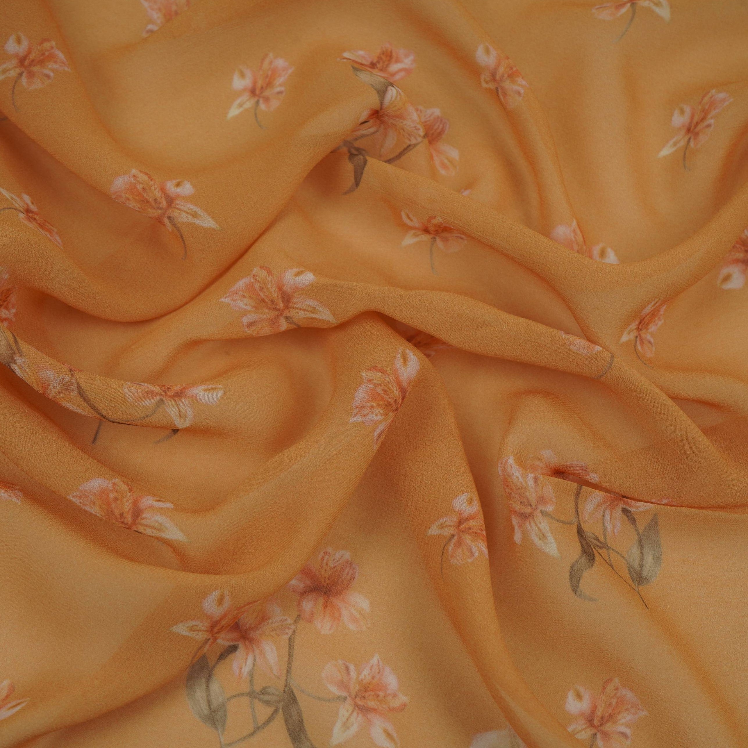 Mustard Floral Print Georgette Fabric VP-32363 - TradeUNO