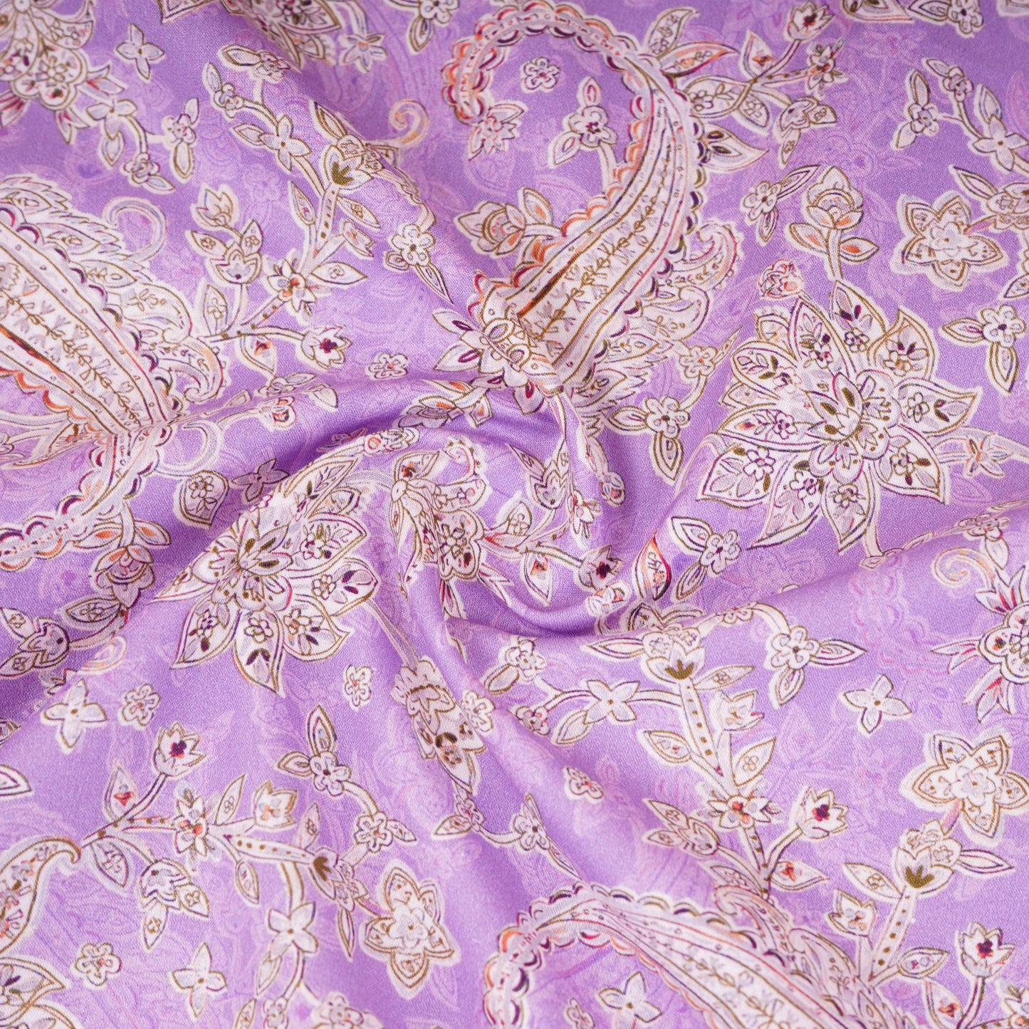 Lavender & Grey Paisley Print Cotton Mulmul Fabric PG-30382