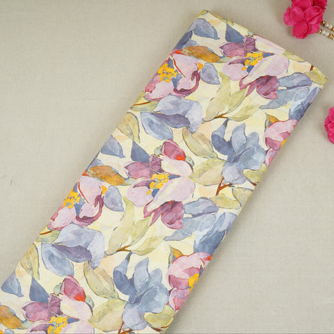 Yellow Floral Print Cotton Mulmul Fabric PG-30384