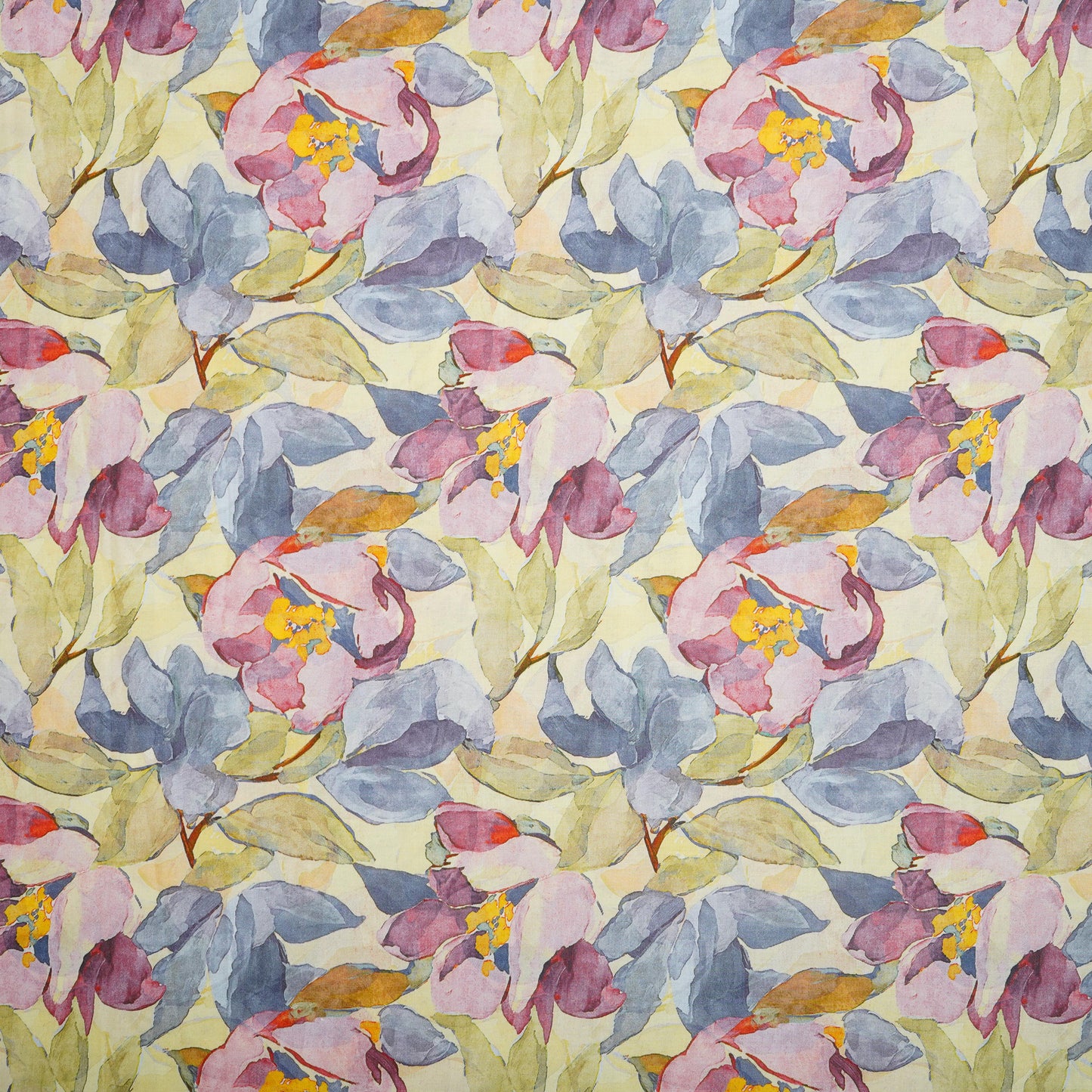 Yellow Floral Print Cotton Mulmul Fabric PG-30384