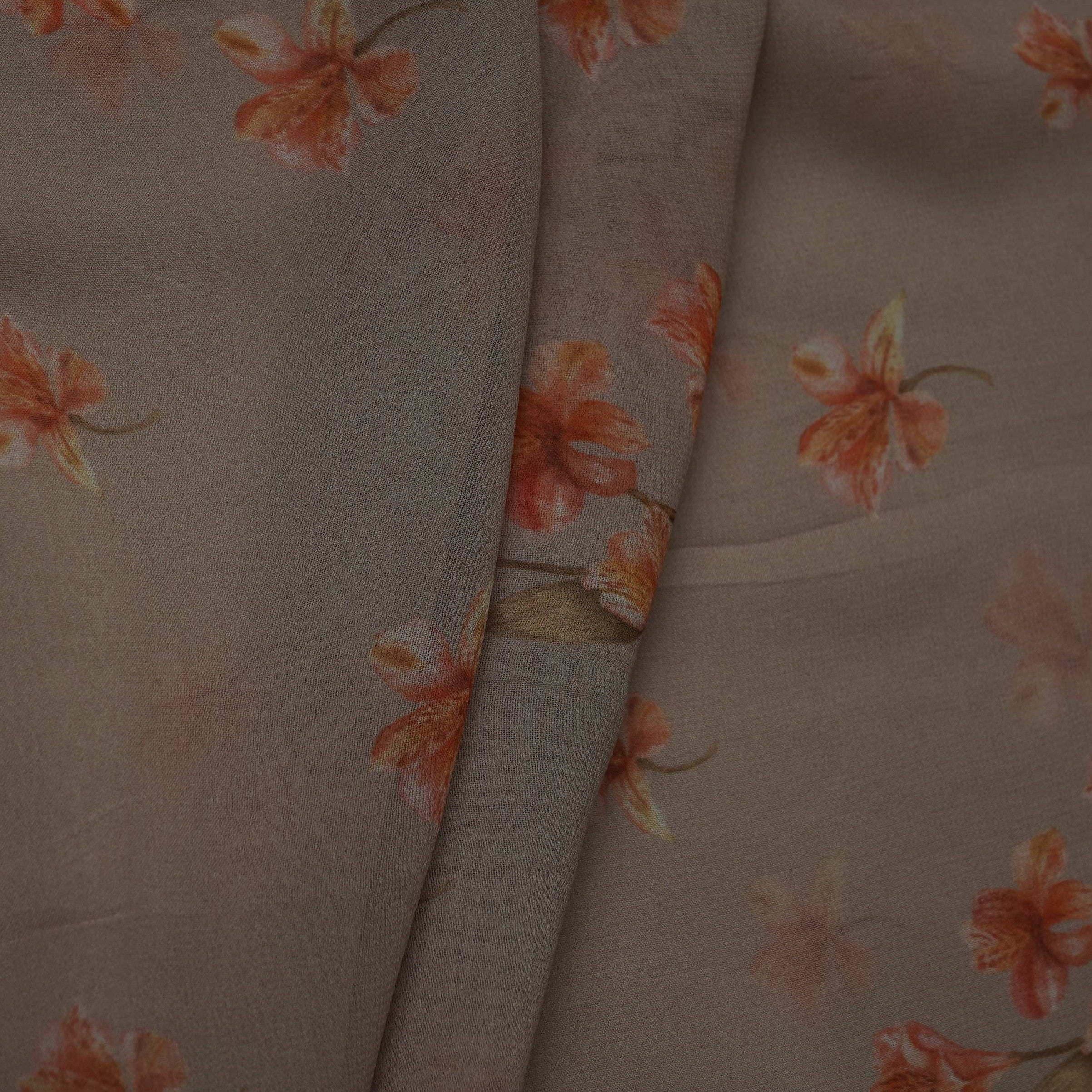 Greige Floral Print Georgette Fabric VP-32361 - TradeUNO