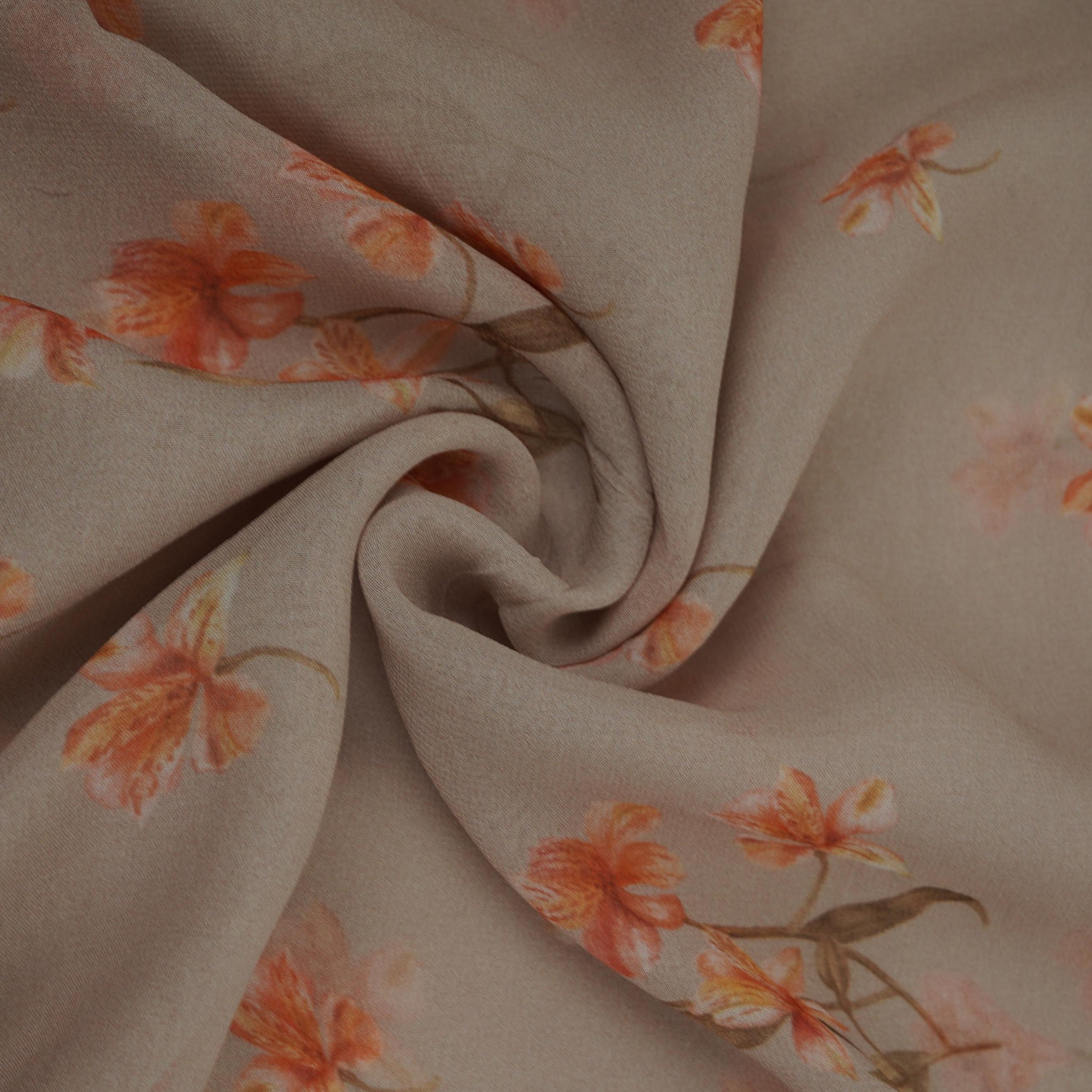 Greige Floral Print Georgette Fabric VP-32361 - TradeUNO