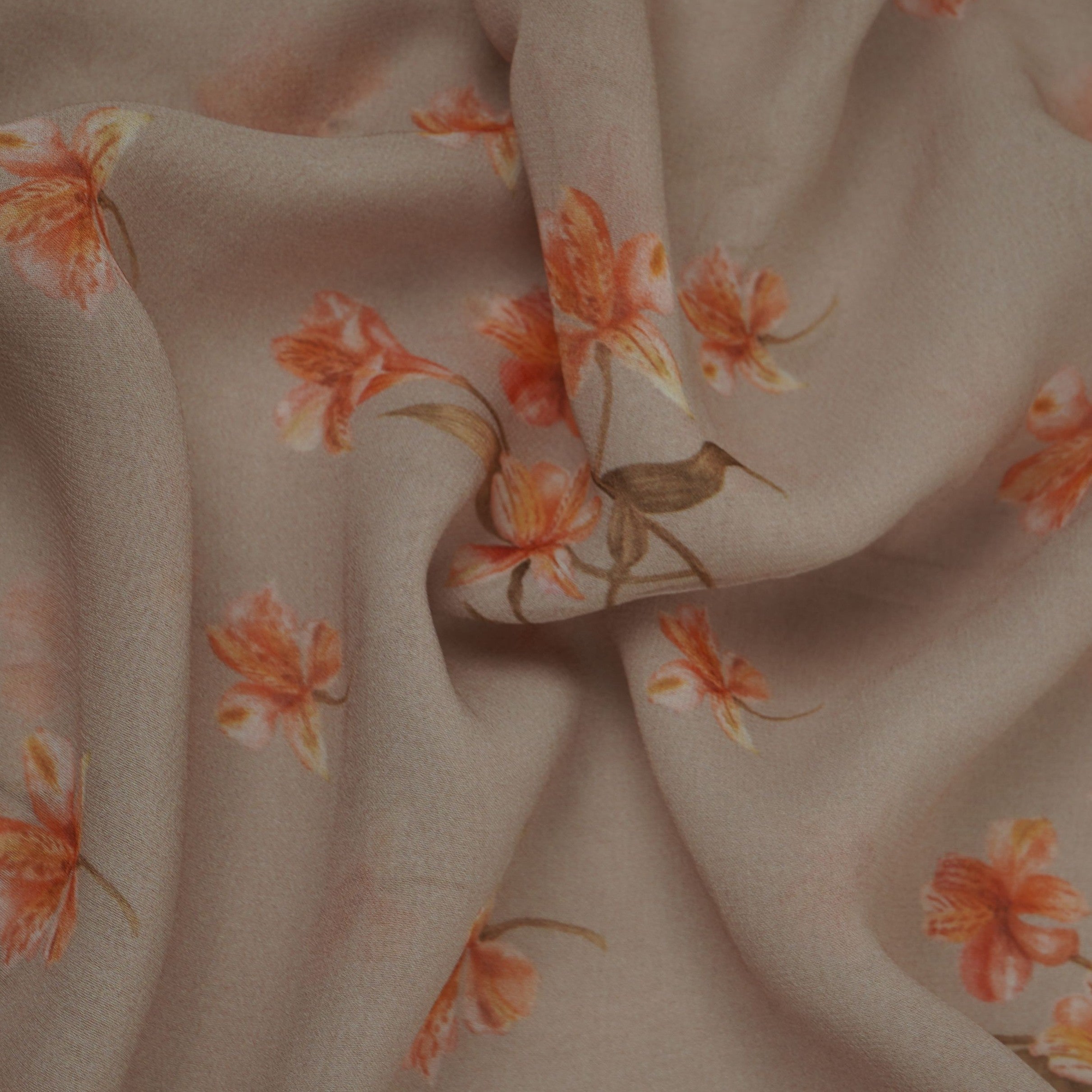 Greige Floral Print Georgette Fabric VP-32361 - TradeUNO