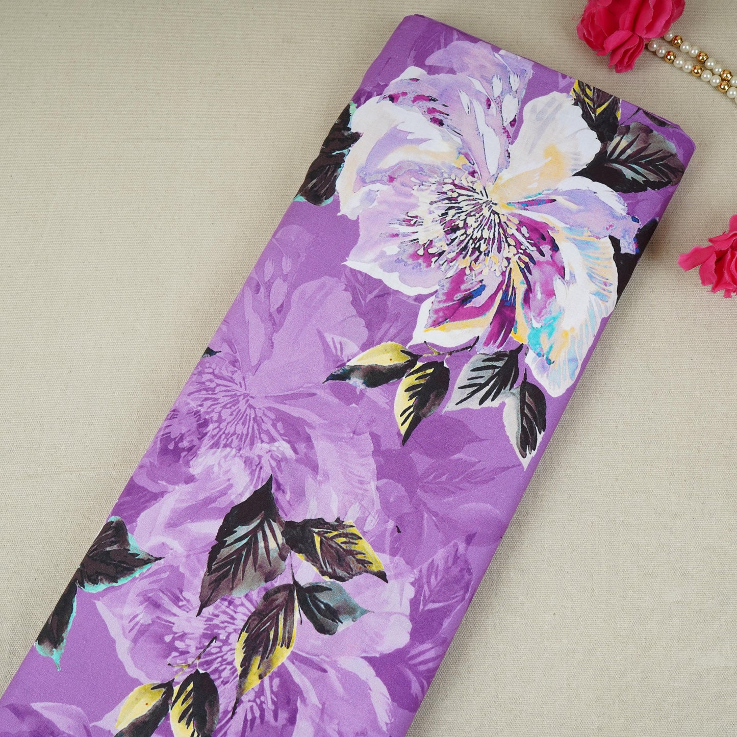 Violet Floral Print Cotton Mulmul Fabric PG-30383