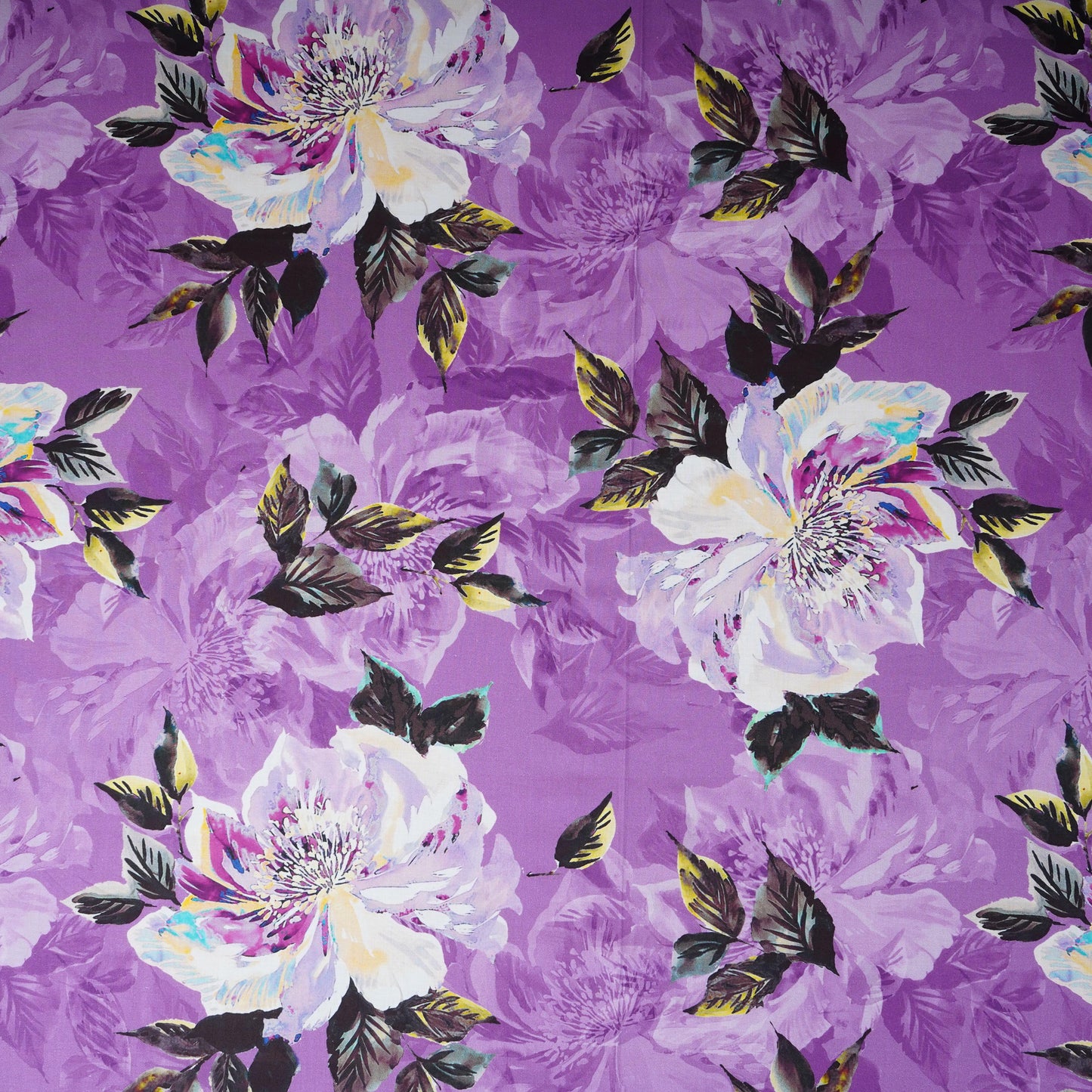 Violet Floral Print Cotton Mulmul Fabric PG-30383