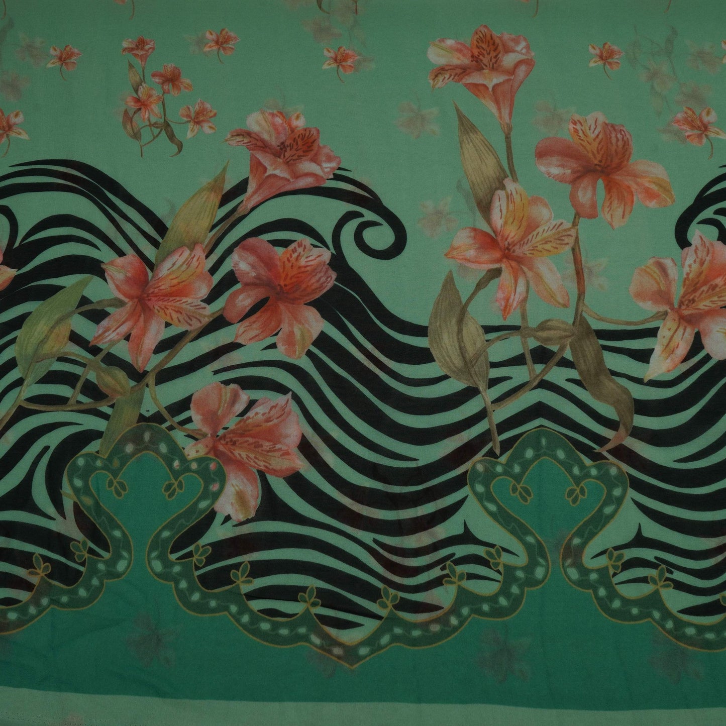 Turquoise Floral Print Georgette Fabric VP-32364
