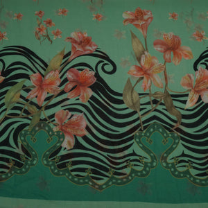 Turquoise Floral Print Georgette Fabric VP-32364 - TradeUNO