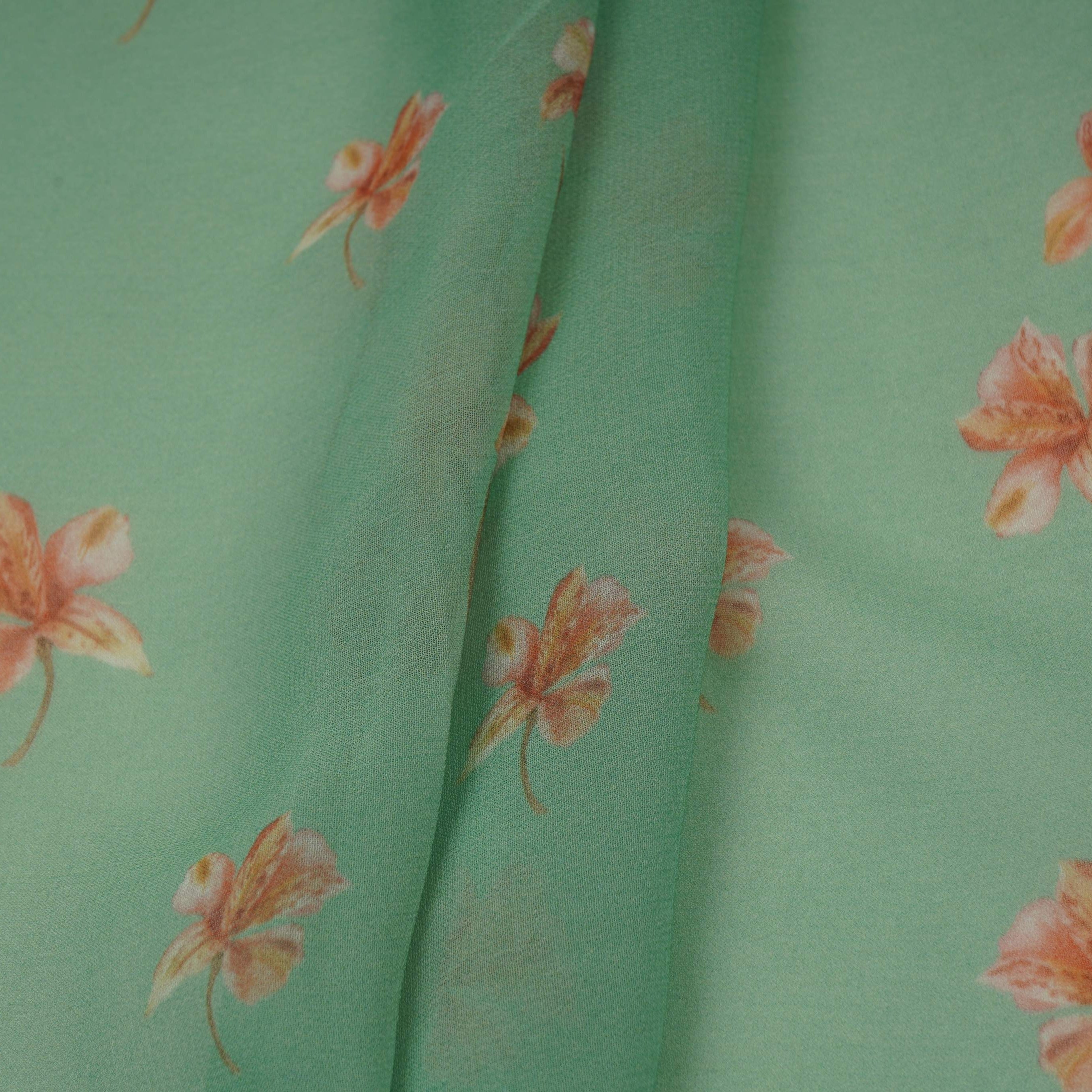 Turquoise Floral Print Georgette Fabric VP-32364 - TradeUNO