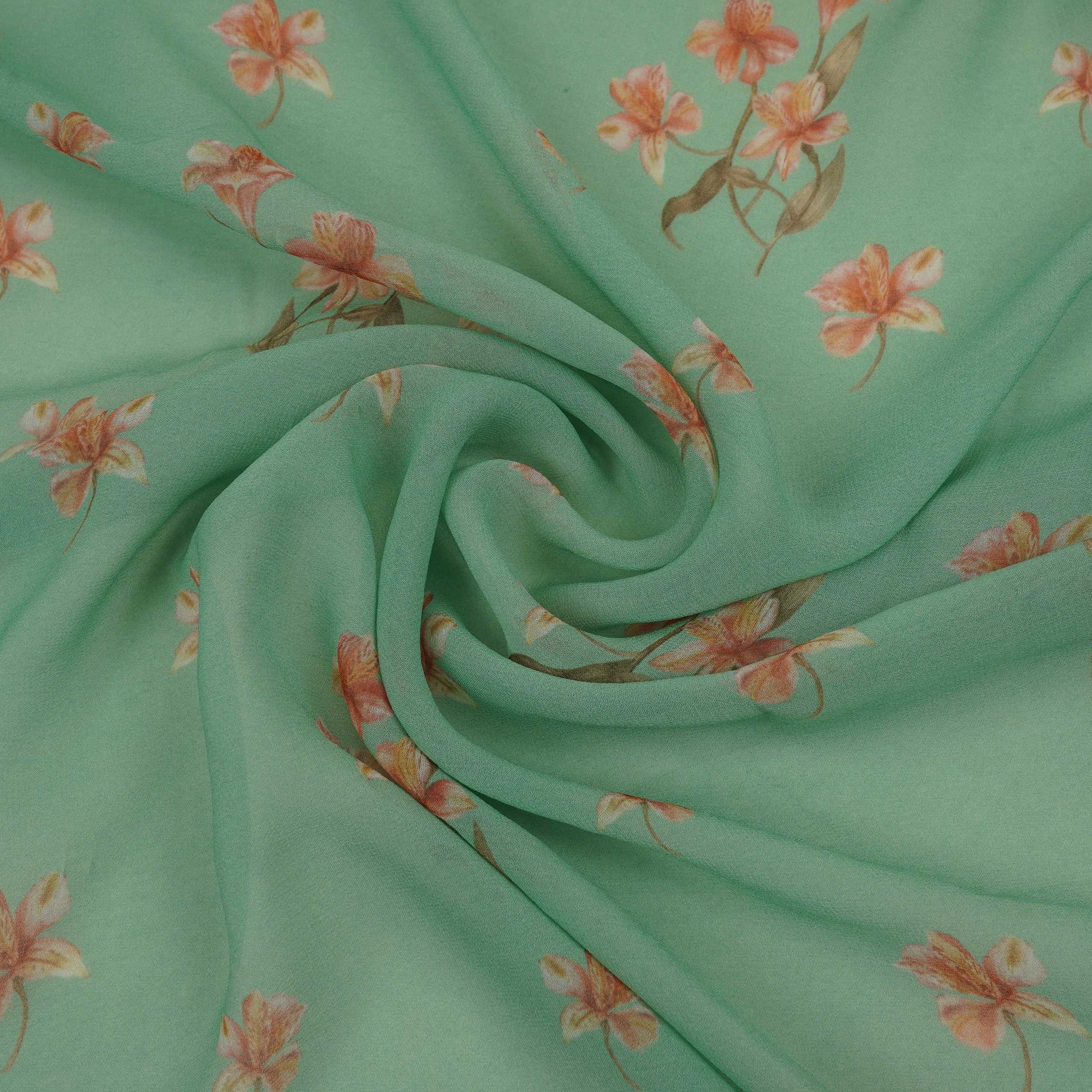 Turquoise Floral Print Georgette Fabric VP-32364 - TradeUNO