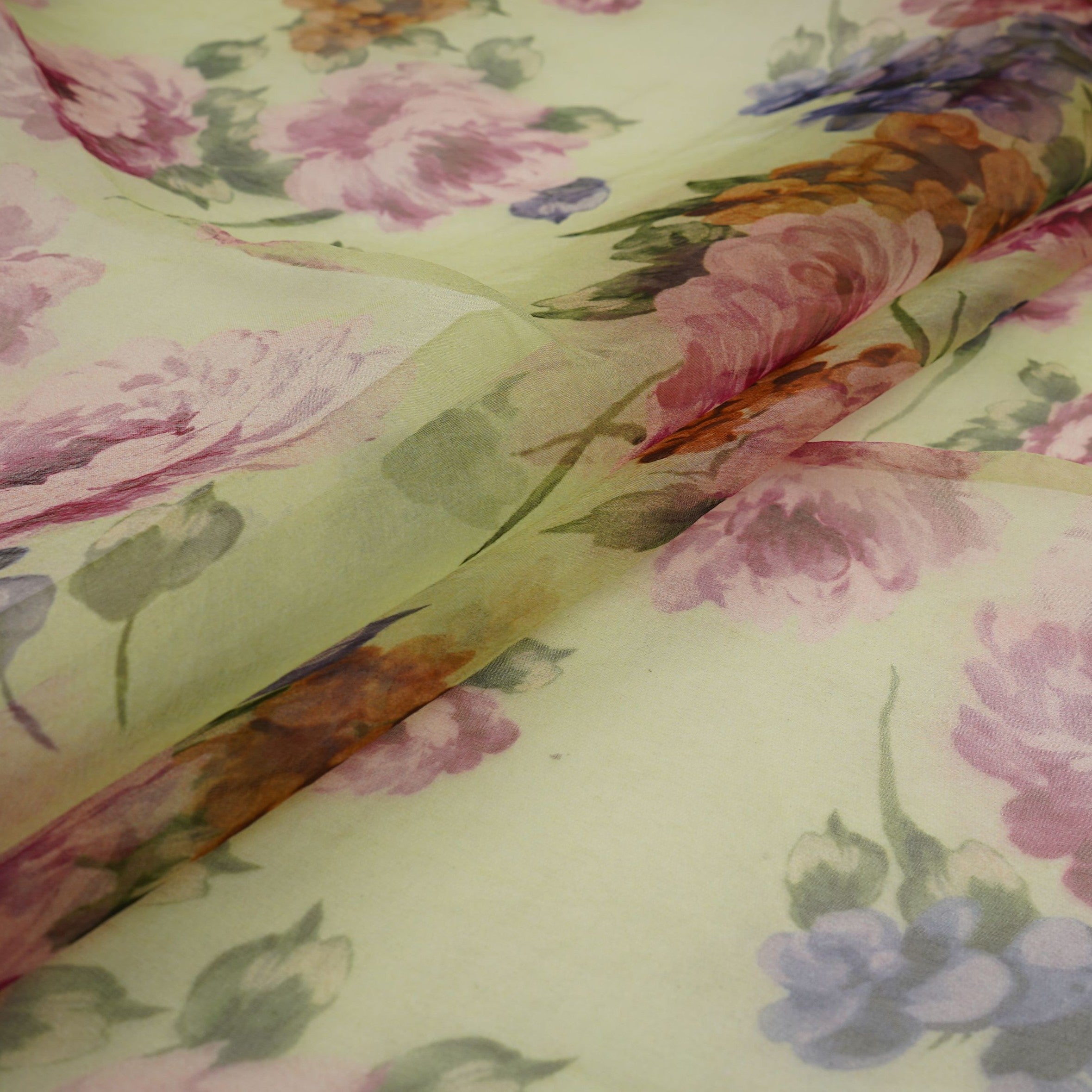 Sage Green floral print 22gm Pure Silk Organza Fabric GTS-31141 - TradeUNO