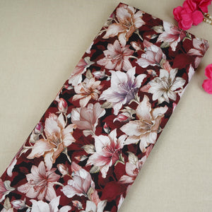 Dark Maroon with Light Pink Floral Print Cotton Mulmul Fabric PG-30476 - TradeUNO