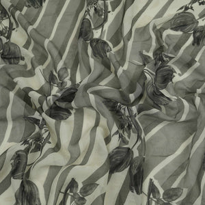 Black With Cream Floral Print Georgette Fabric VP-32360 - TradeUNO