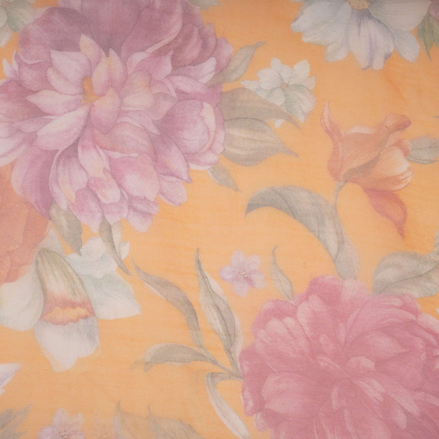 Mustard Yellow floral print 22gm Pure Silk Organza Fabric GTS-31139