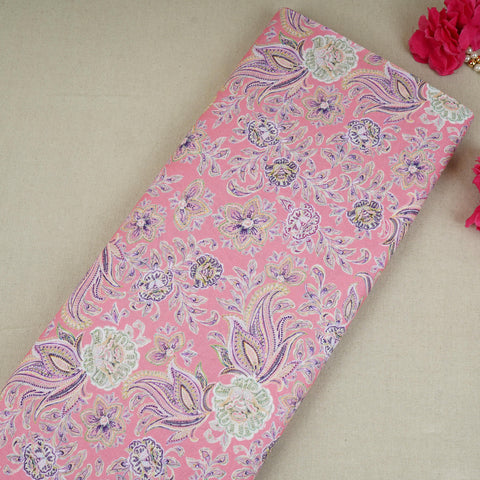 Pink Paisley Print Cotton Mulmul Fabric PG-30465