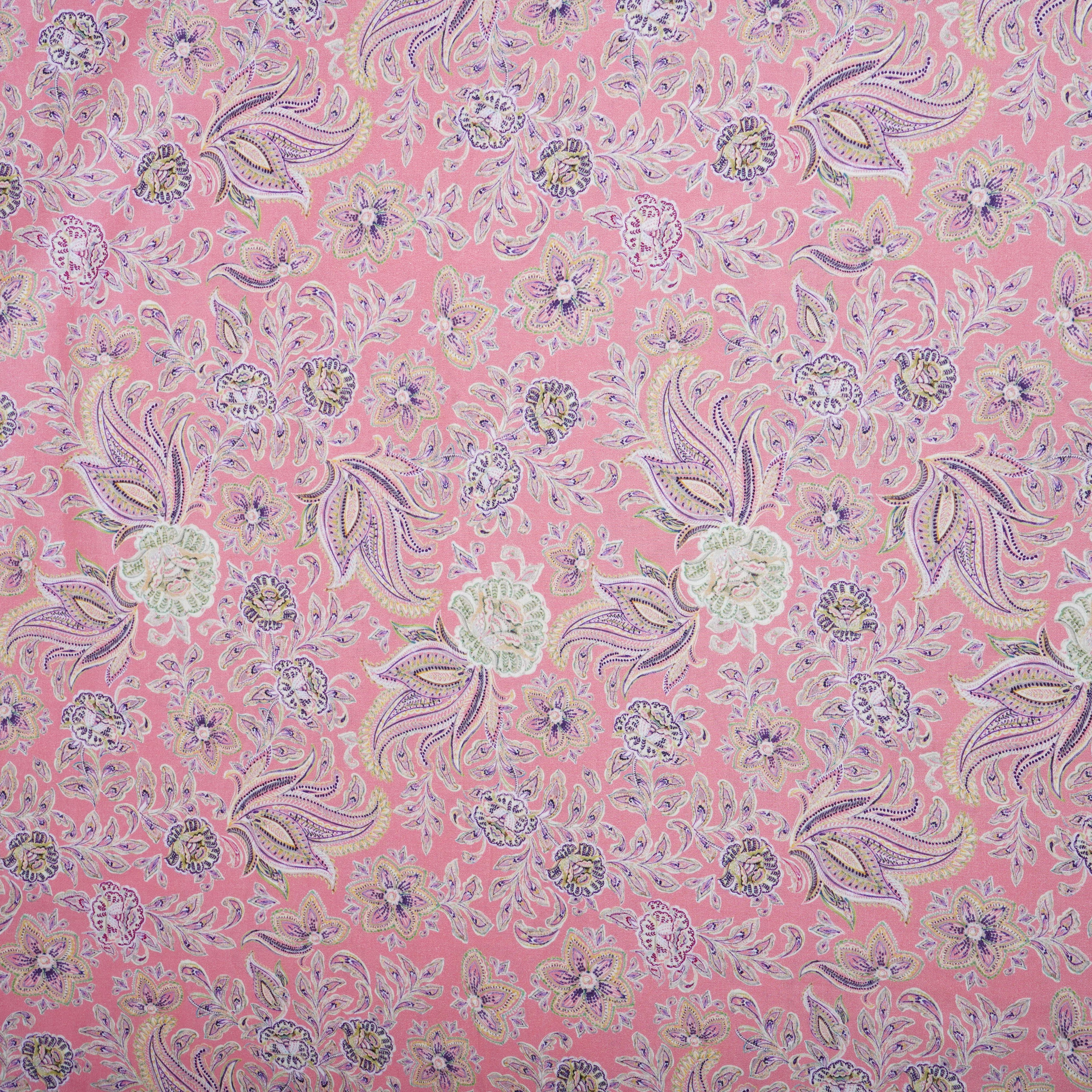 Pink Paisley Print Cotton Mulmul Fabric PG-30465 - TradeUNO