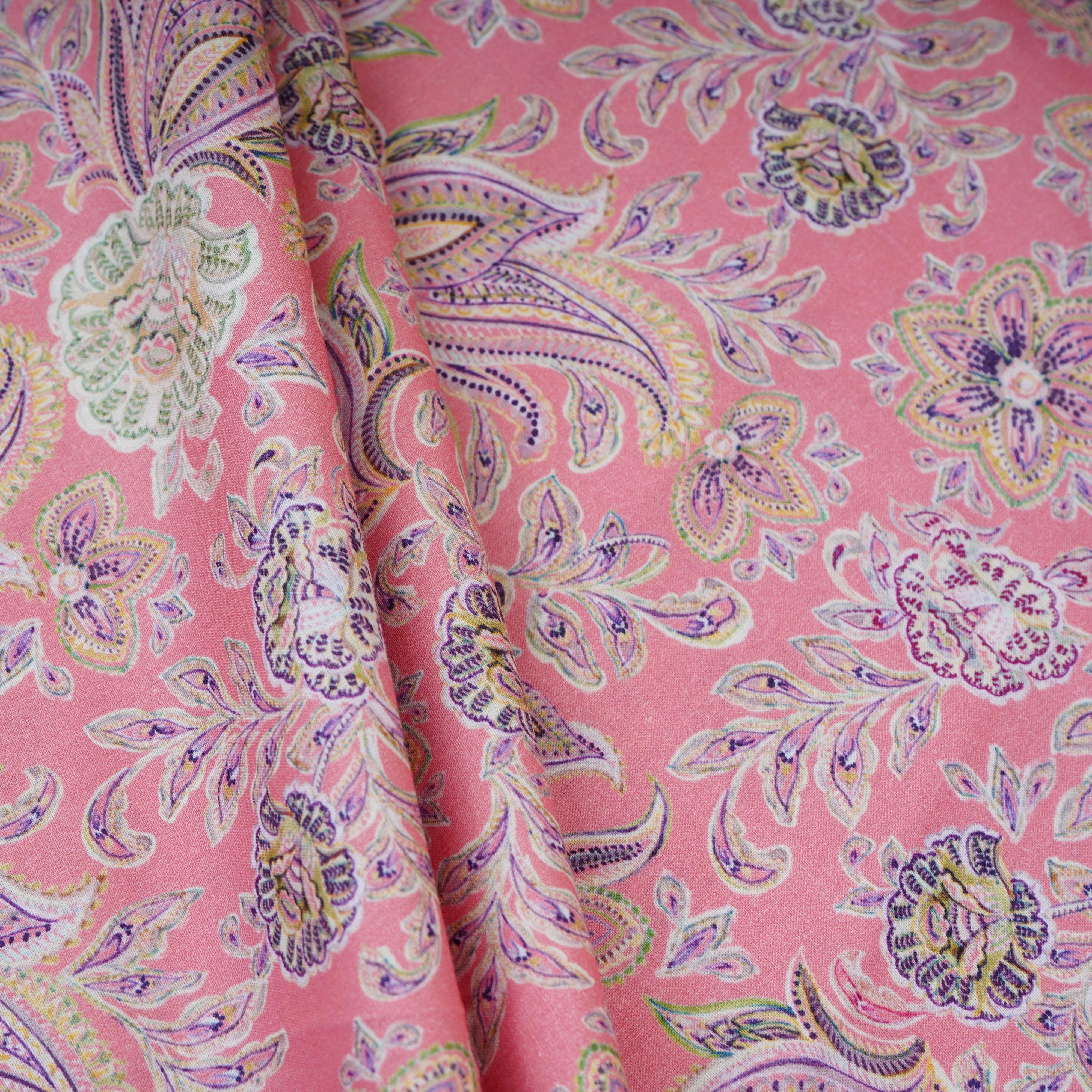 Pink Paisley Print Cotton Mulmul Fabric PG-30465 - TradeUNO
