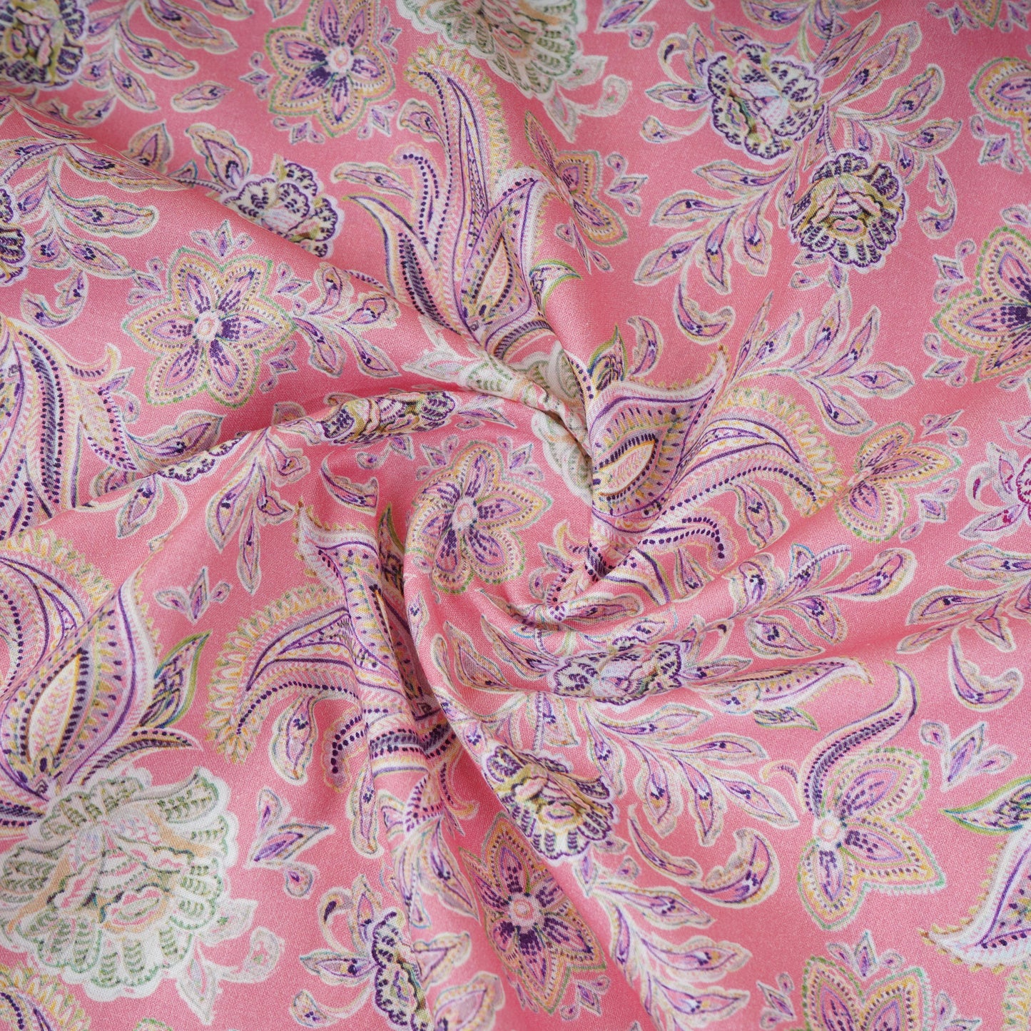 Pink Paisley Print Cotton Mulmul Fabric PG-30465