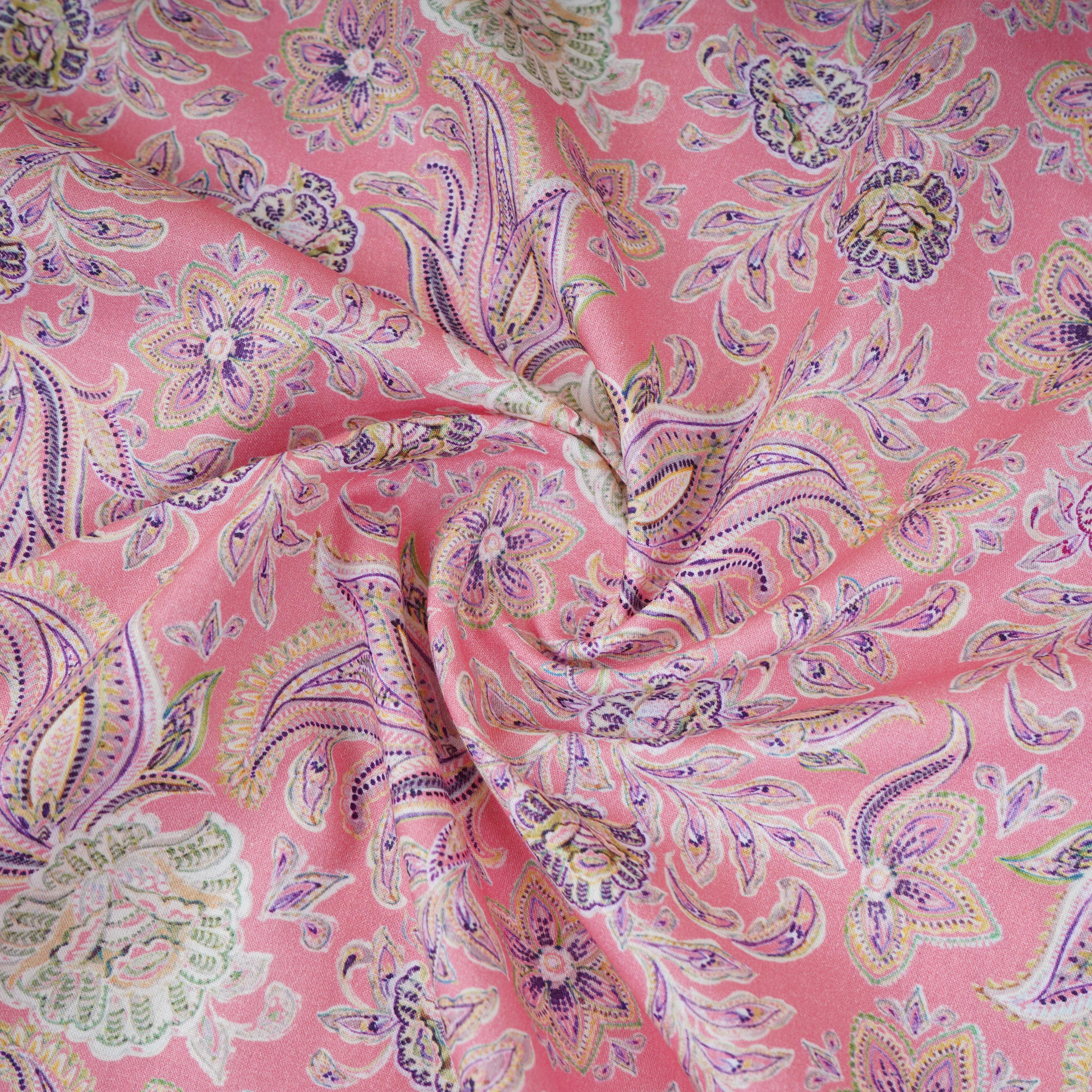 Pink Paisley Print Cotton Mulmul Fabric PG-30465 - TradeUNO