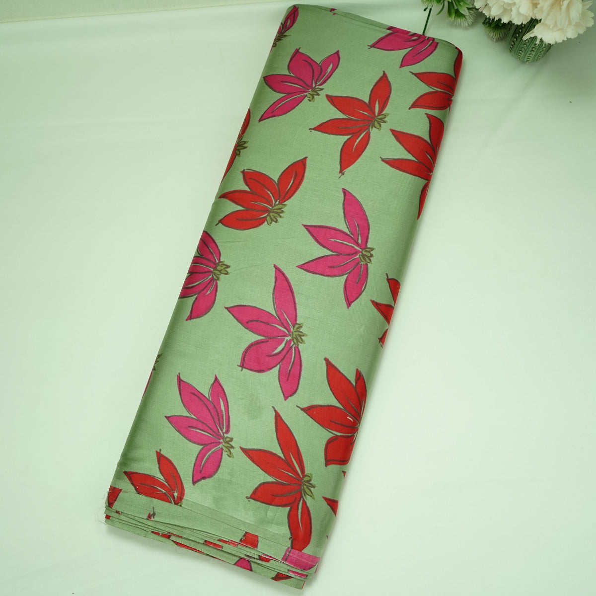 Grey Floral Print Modal Satin Fabric