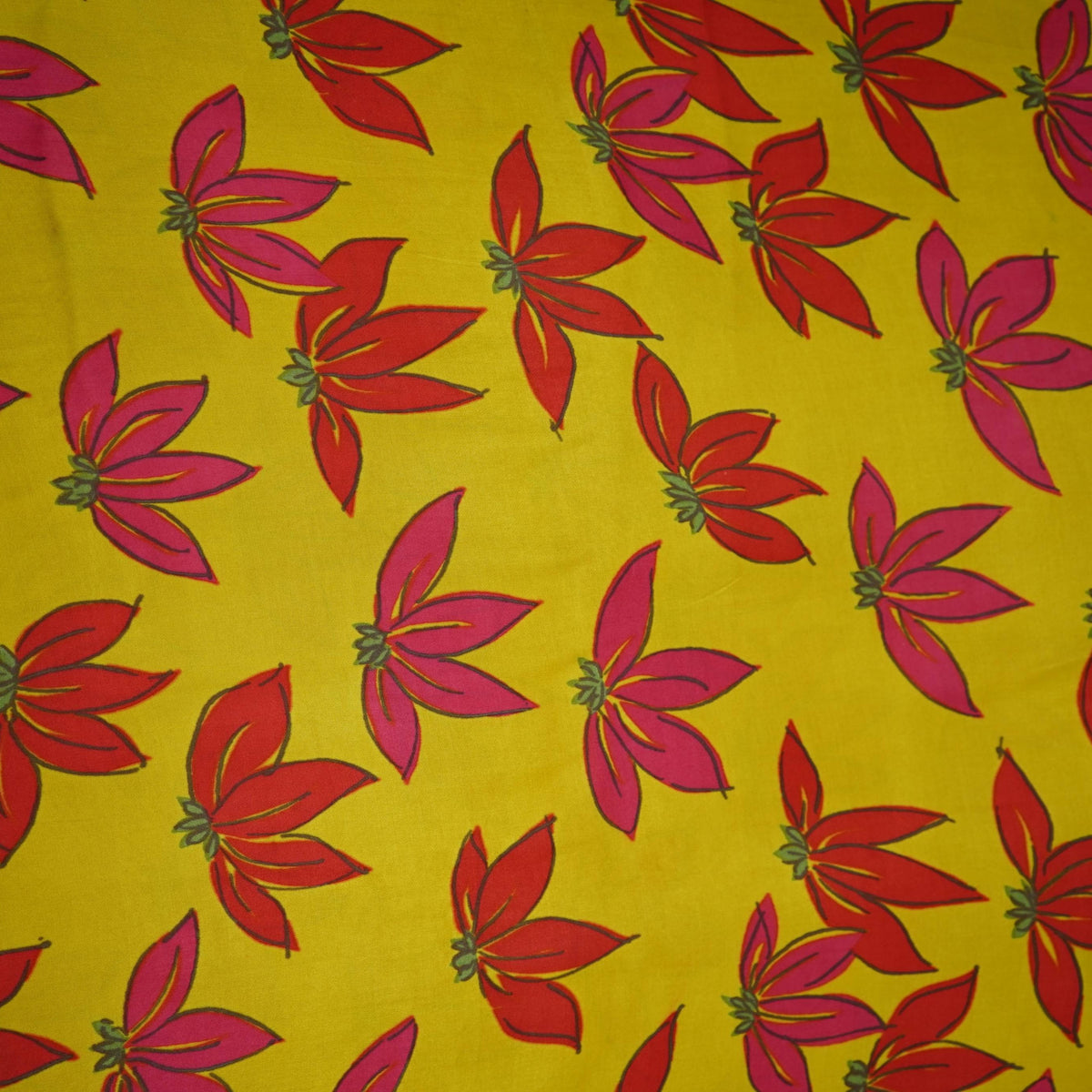 Yellow Floral Leaf Print Modal Satin Fabric