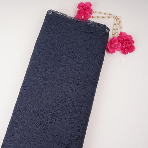 Navy Blue Floral Embroidery Lace Fabric LI-32192
