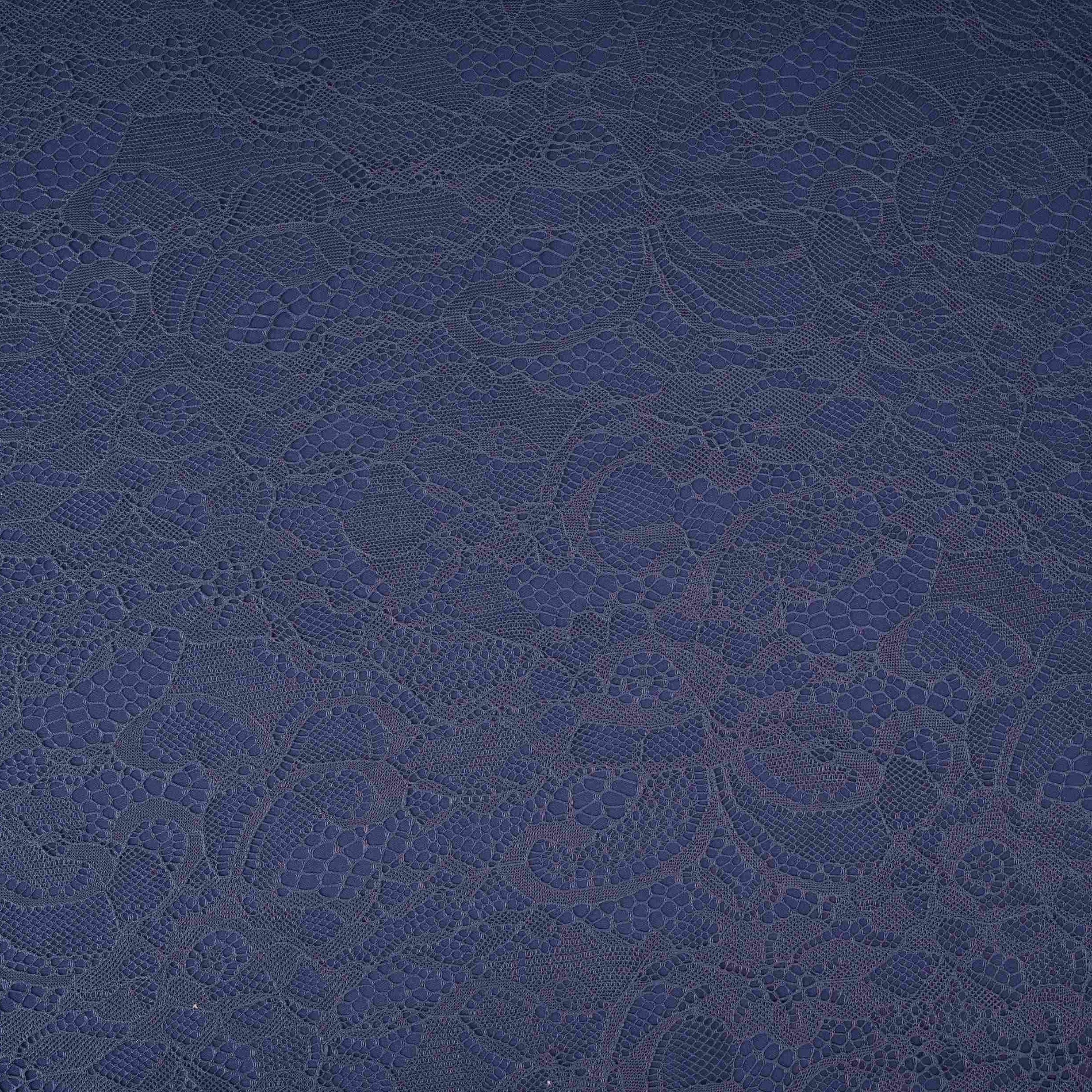 Navy Blue Floral Embroidery Lace Fabric LI-32192 - TradeUNO
