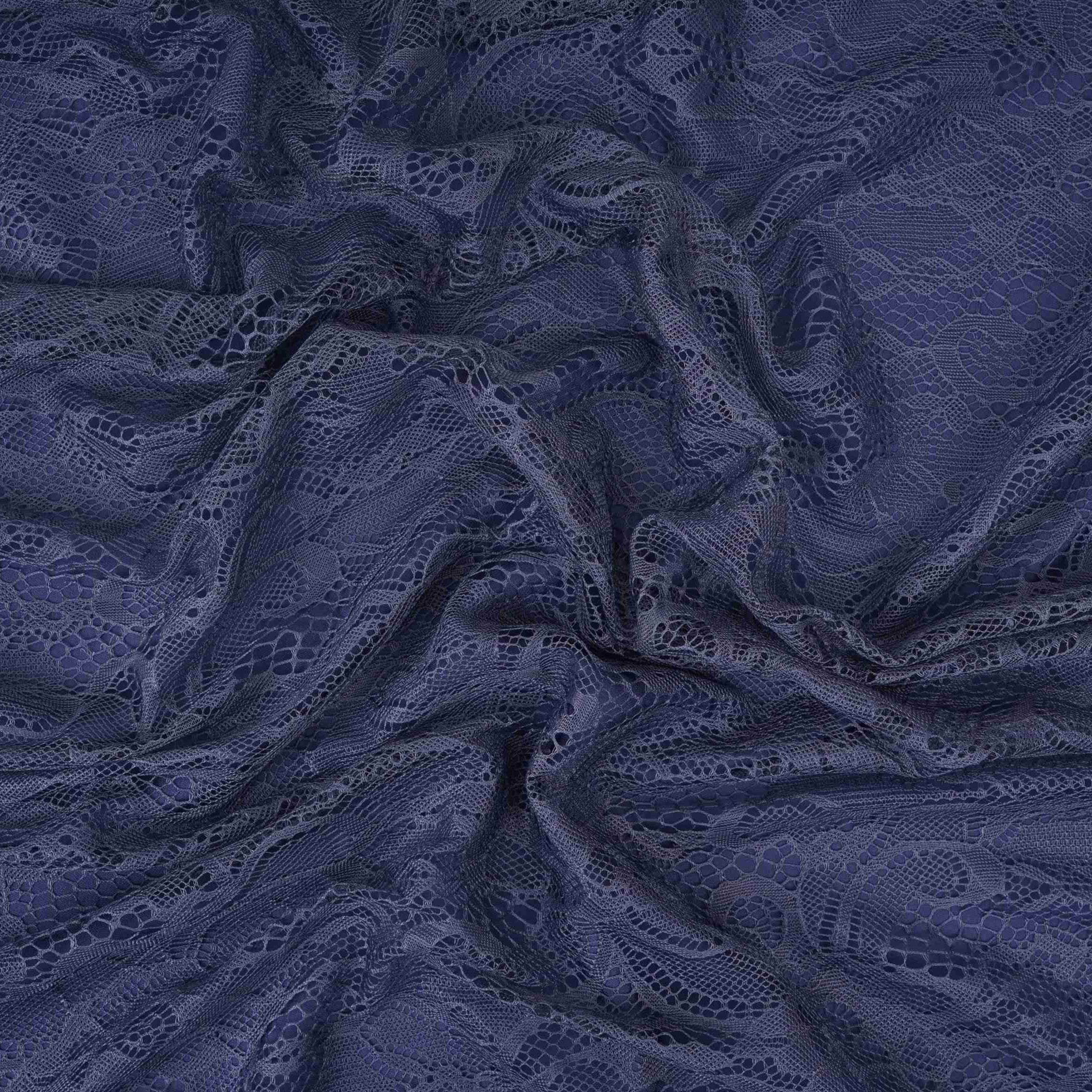 Navy Blue Floral Embroidery Lace Fabric LI-32192 - TradeUNO