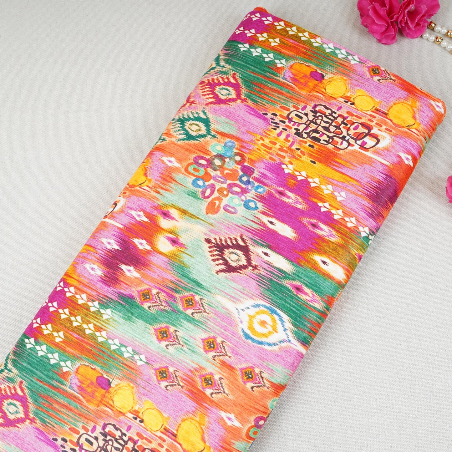 Multicolor Ikkat Print Cotton Satin Fabric PG-30436