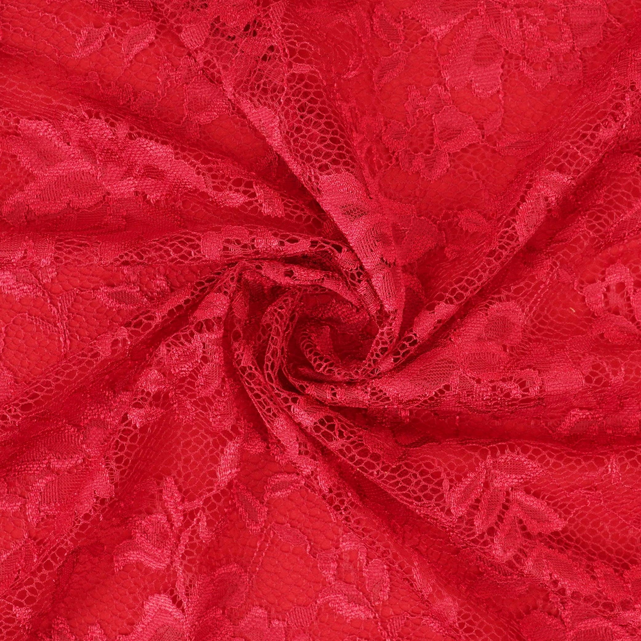 Red Floral Embroidery Lace Fabric LI-32184 - TradeUNO