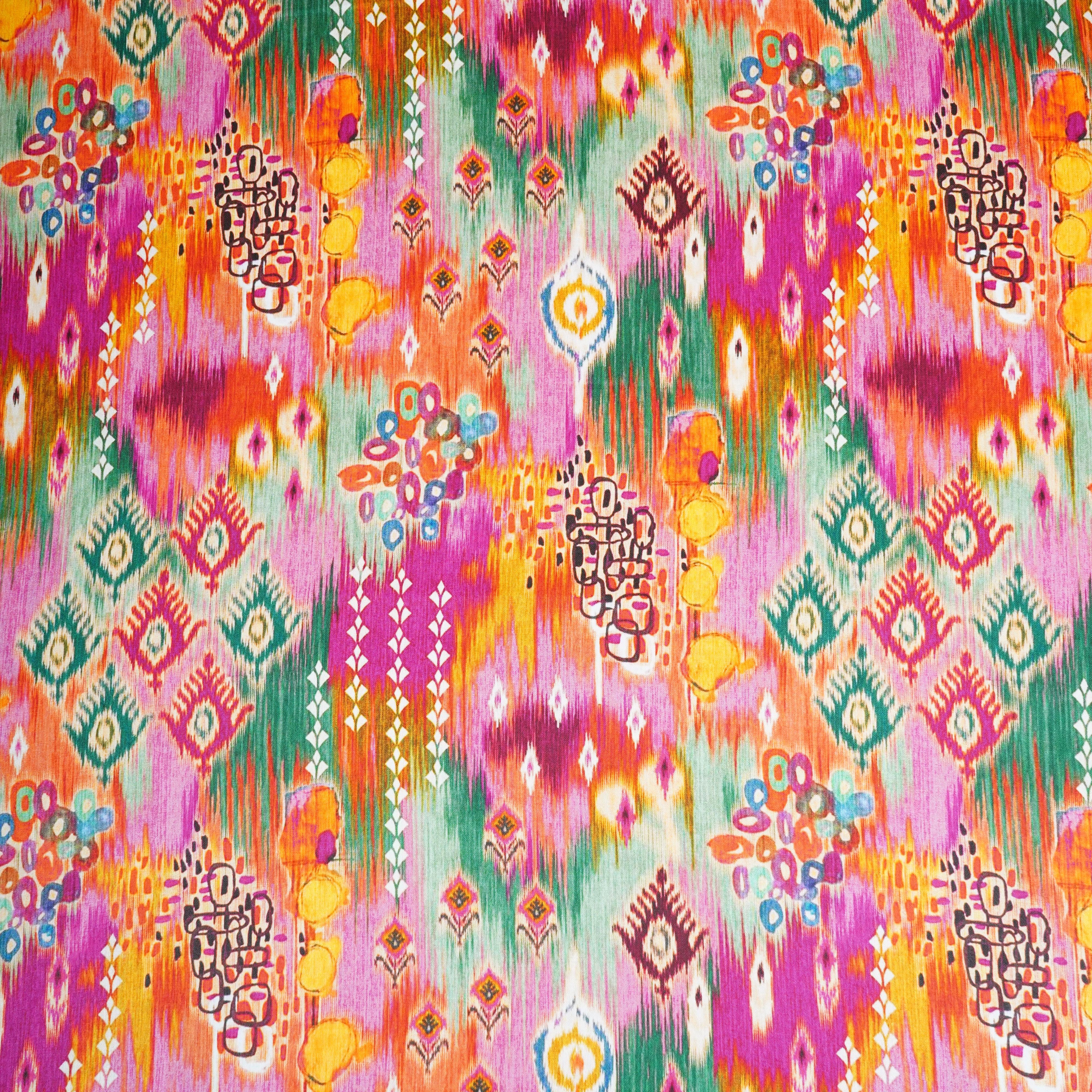 Multicolor Ikkat Print Cotton Satin Fabric PG-30436 - TradeUNO