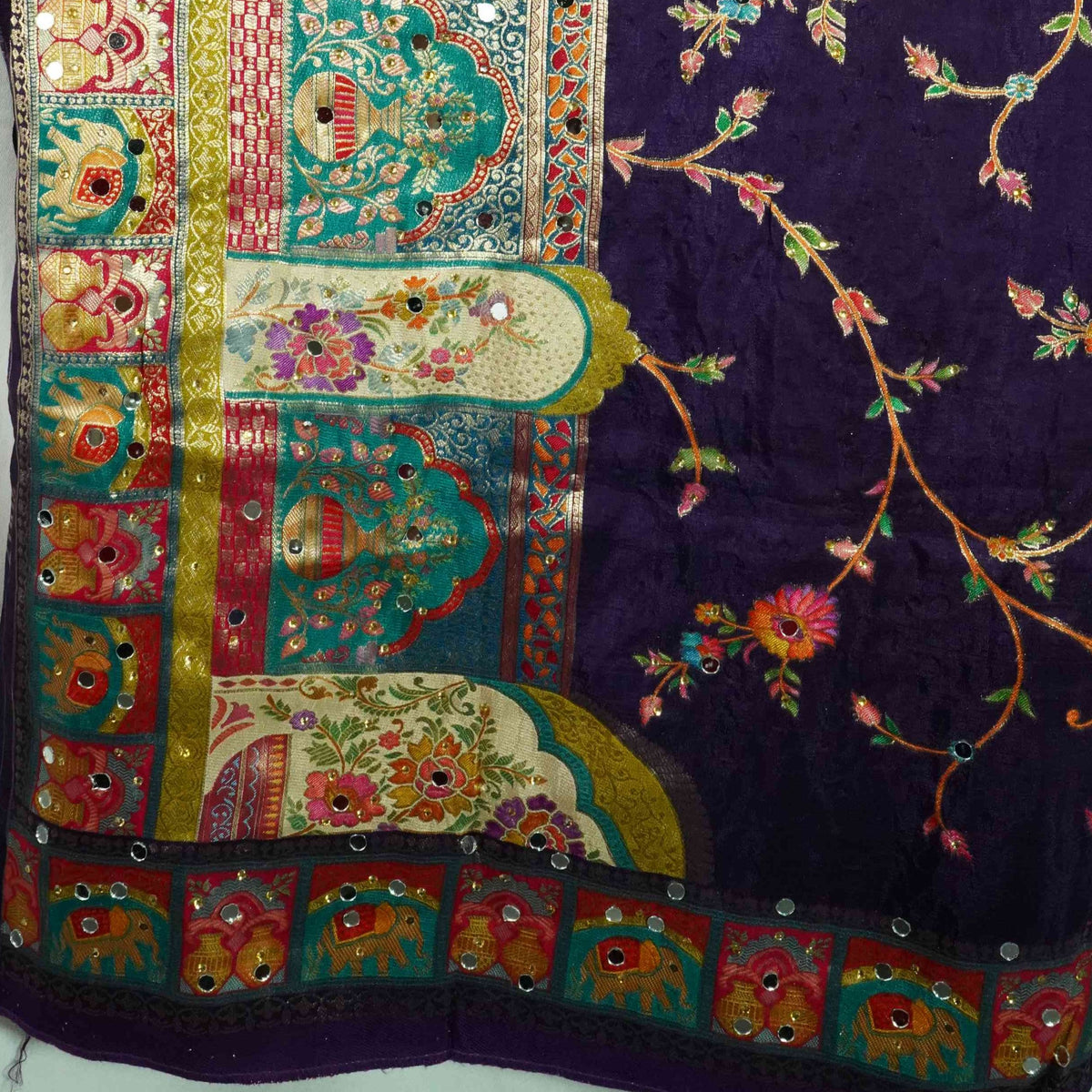 Purple Gharchola Multicolor Zari Mirror Work Jacquard Dupatta SU-33645 – image 3 of 3