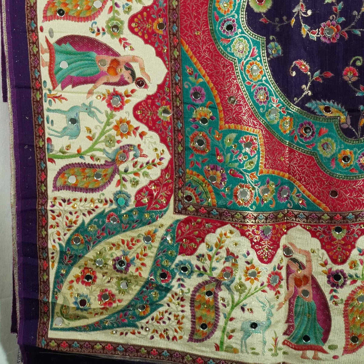 Purple Floral Multicolor Mirror Work Jacquard Dupatta SU-33642 – image 3 of 4