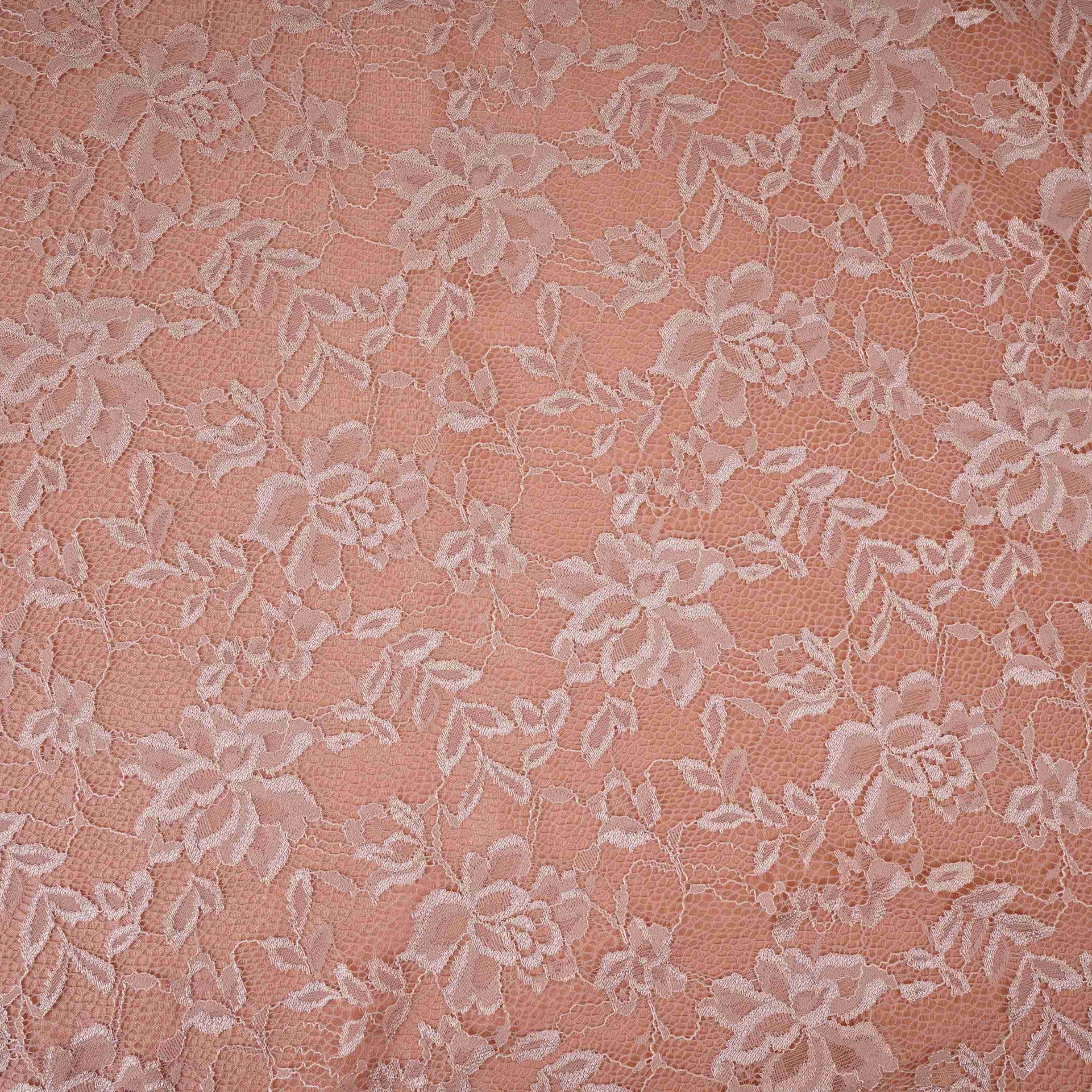 Peach Floral Embroidery Lace Fabric LI-32183 - TradeUNO