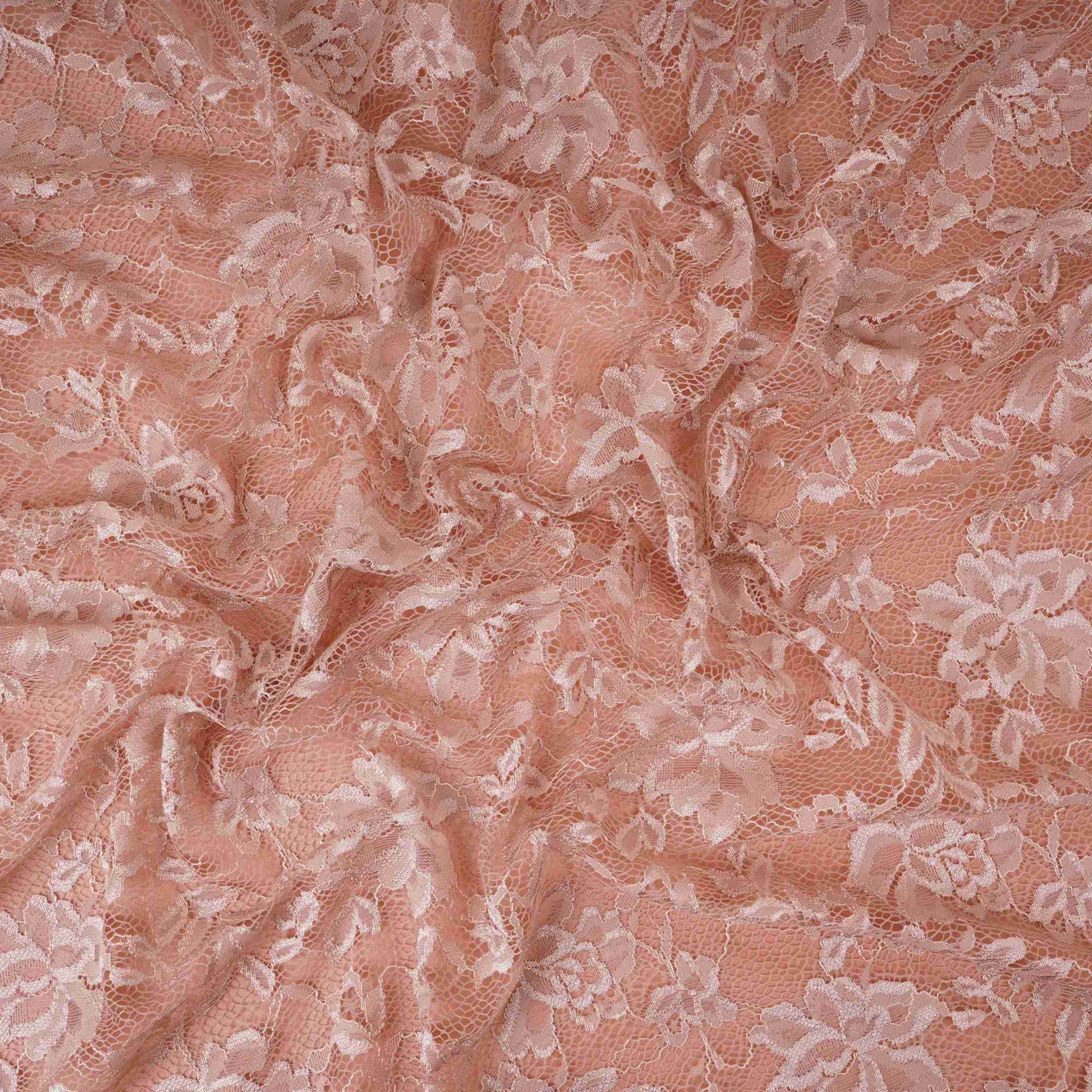 Peach Floral Embroidery Lace Fabric LI-32183 - TradeUNO