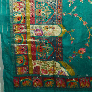 Bottle Green Gharchola Multicolor Zari Mirror Work Jacquard Dupatta SU-33649 – image 3 of 4