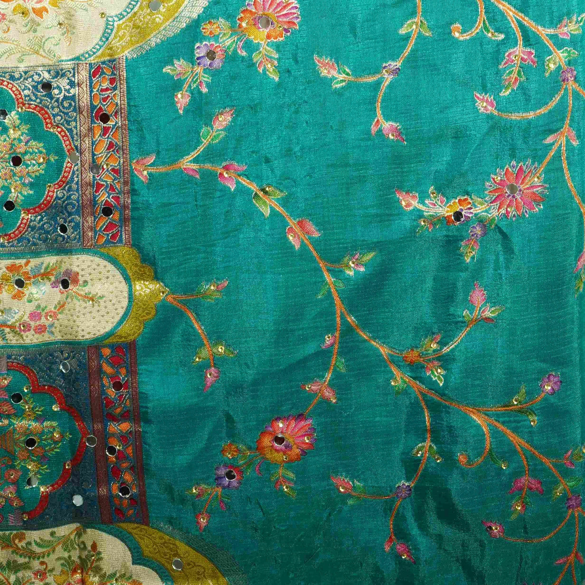 Bottle Green Gharchola Multicolor Zari Mirror Work Jacquard Dupatta SU-33649 – image 4 of 4