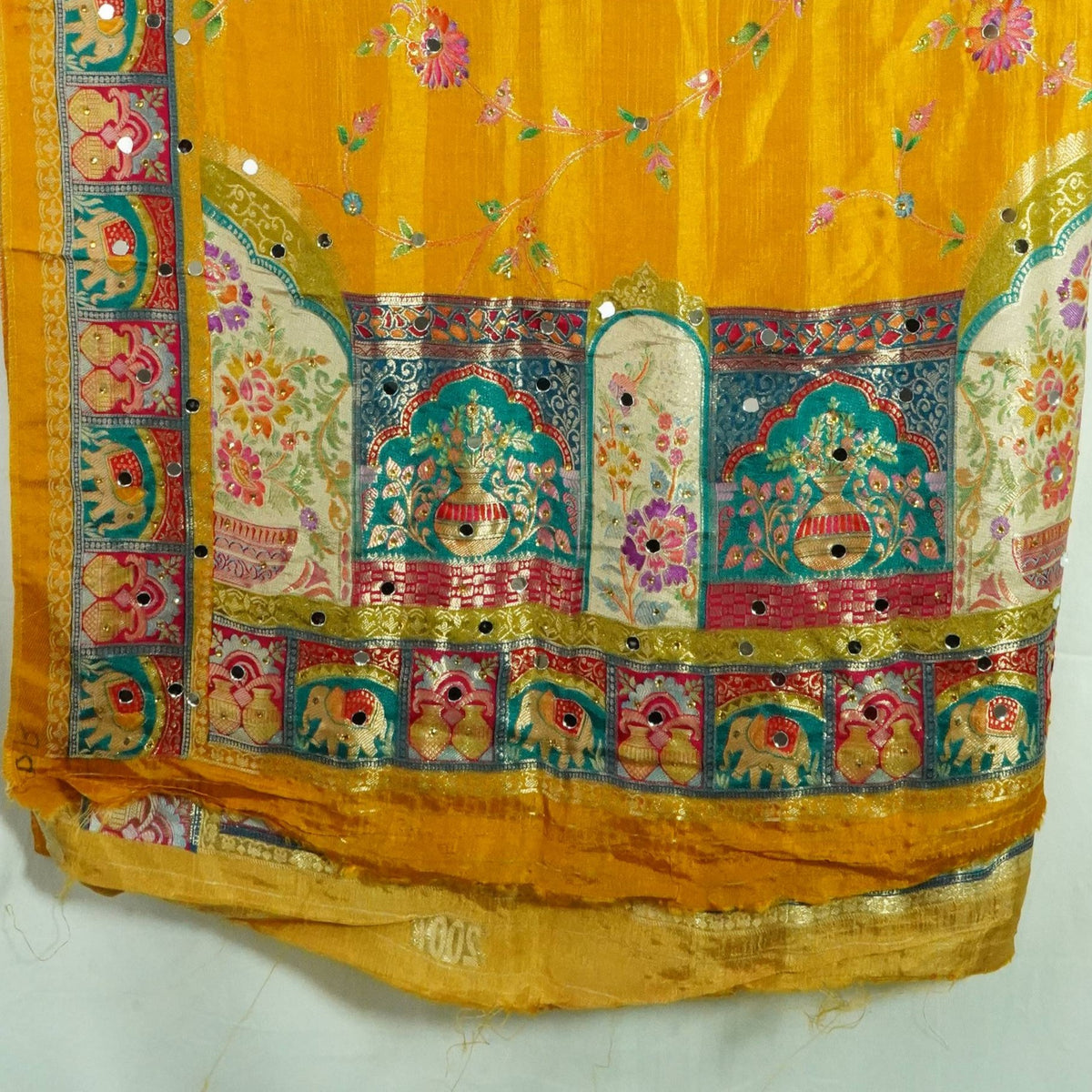 Yellow Gharchola Multicolor Zari Mirror Work Jacquard Dupatta SU-33650 – image 3 of 3