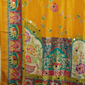 Yellow Gharchola Multicolor Zari Mirror Work Jacquard Dupatta SU-33650 – image 2 of 3