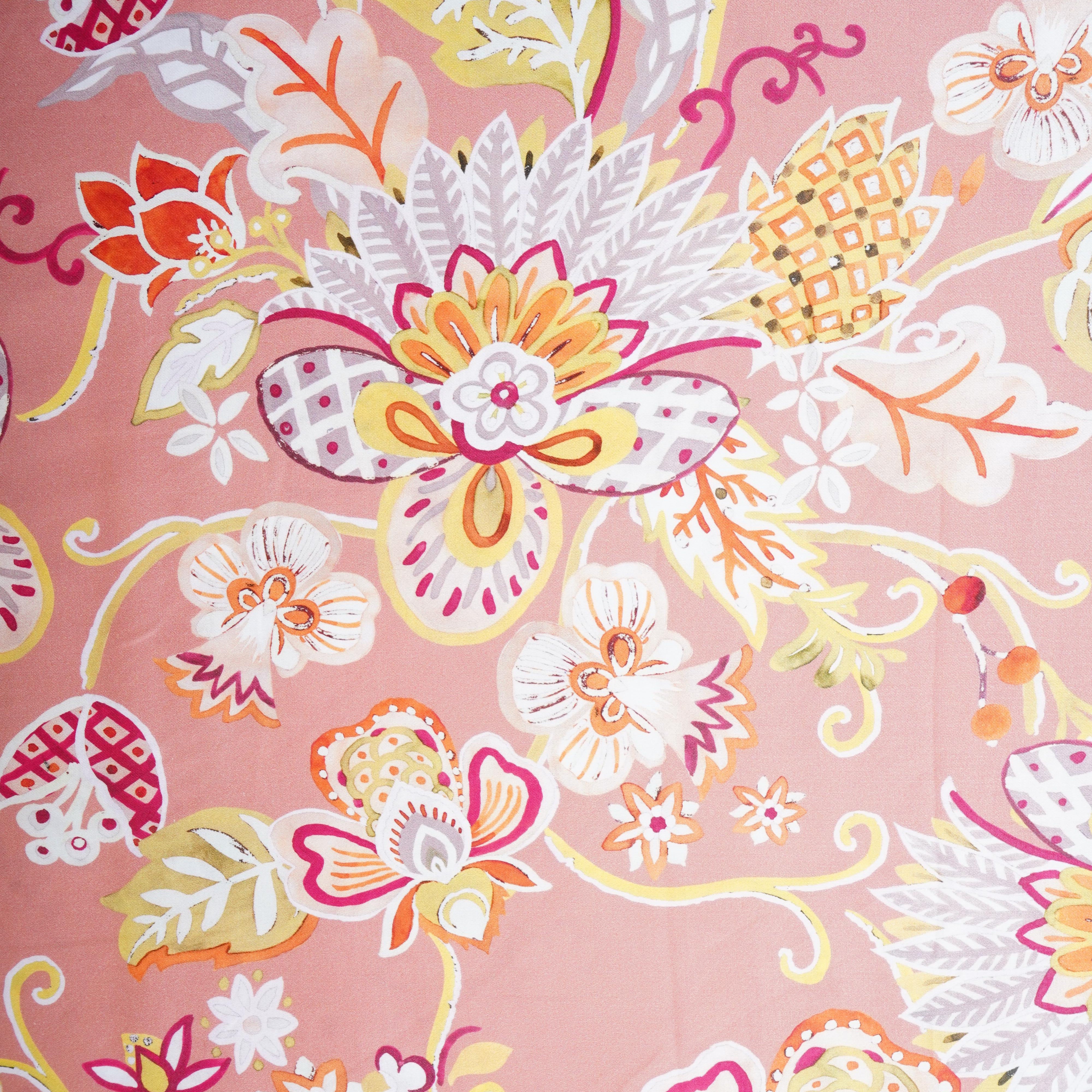 Pink with Multicolor Floral Print Cotton Satin Fabric PG-30447 - TradeUNO