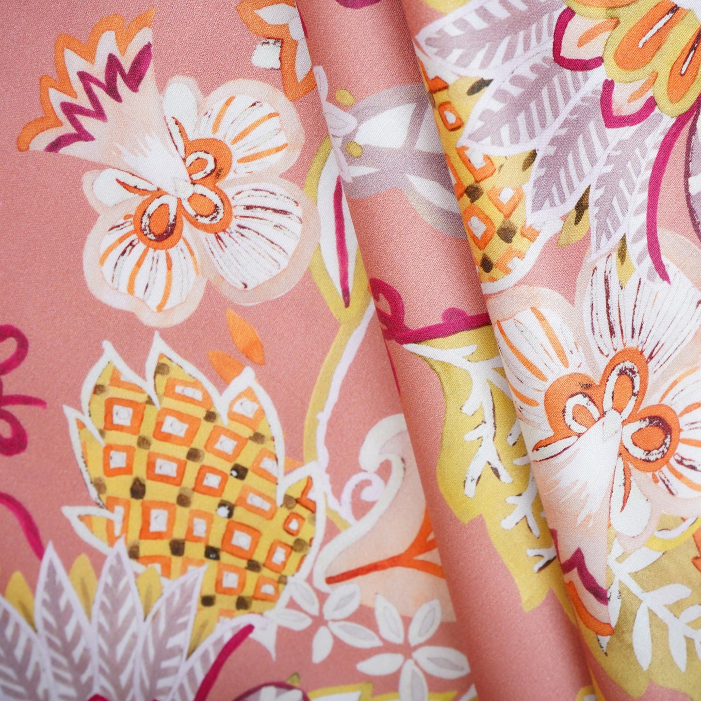 Pink with Multicolor Floral Print Cotton Satin Fabric PG-30447