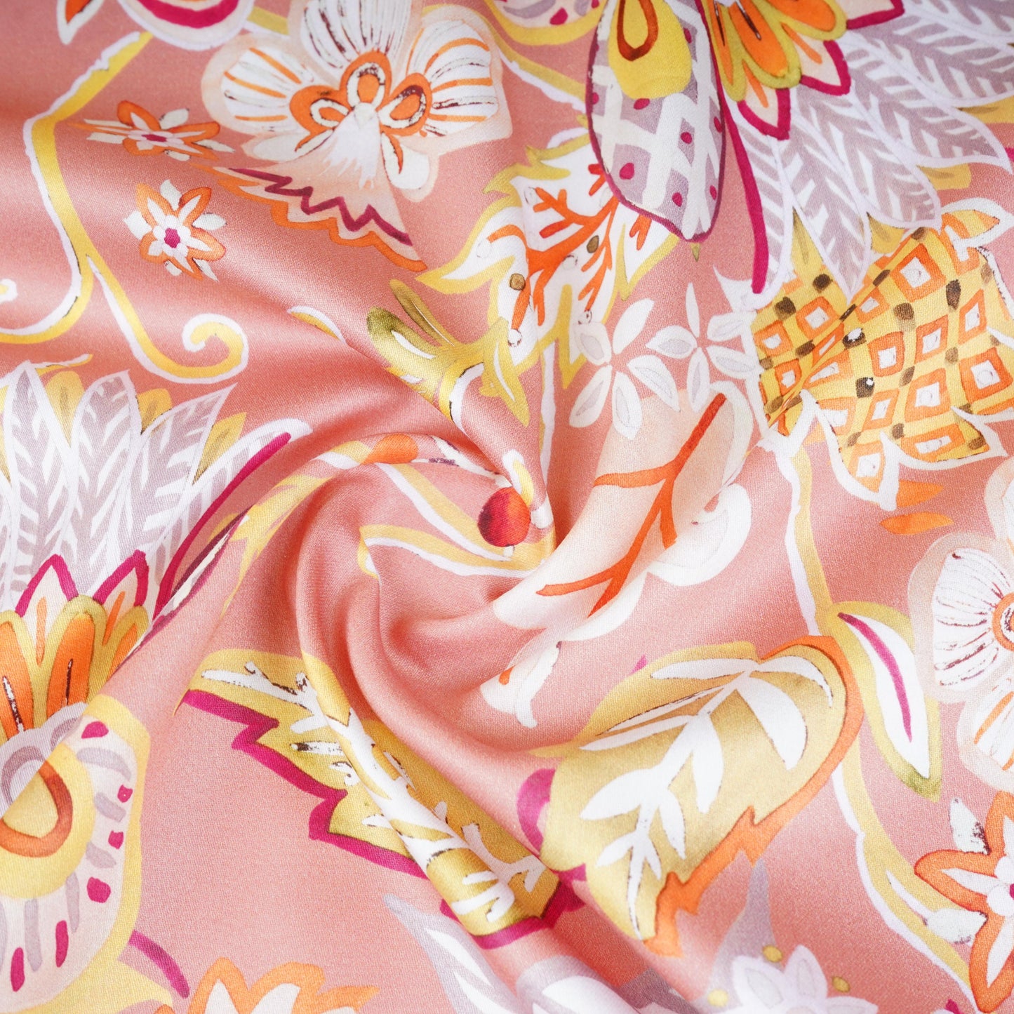 Pink with Multicolor Floral Print Cotton Satin Fabric PG-30447