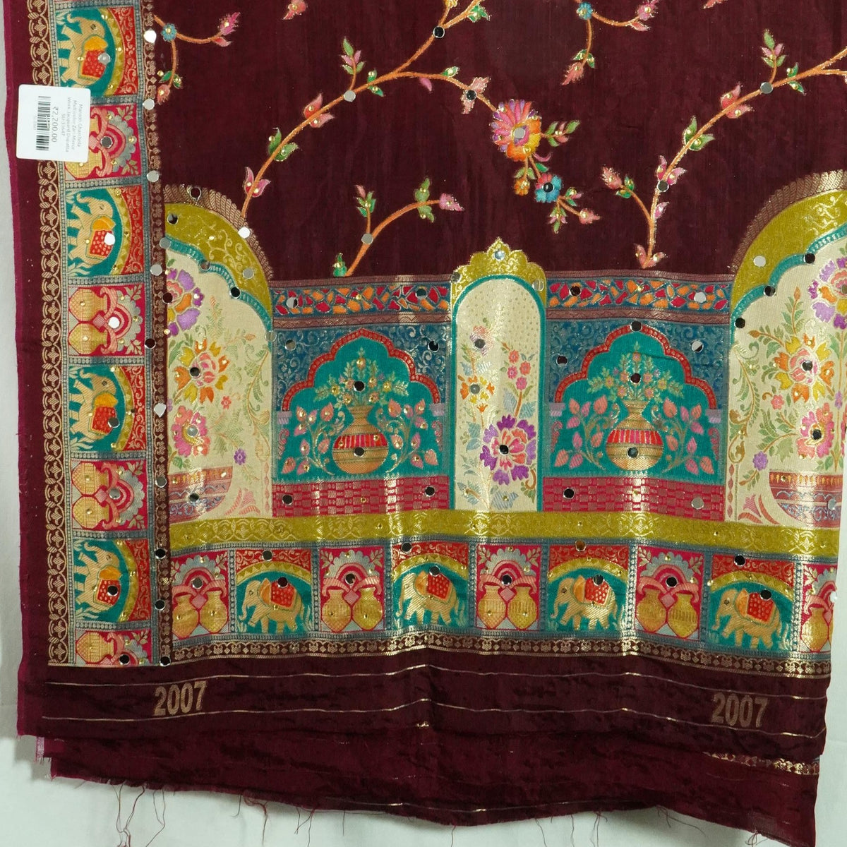 Maroon Gharchola Multicolor Zari Mirror Work Jacquard Dupatta SU-33647 – image 3 of 3