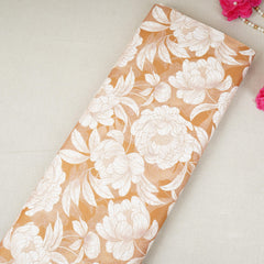 Brown with White Floral Print Cotton Satin Fabric PG-30435