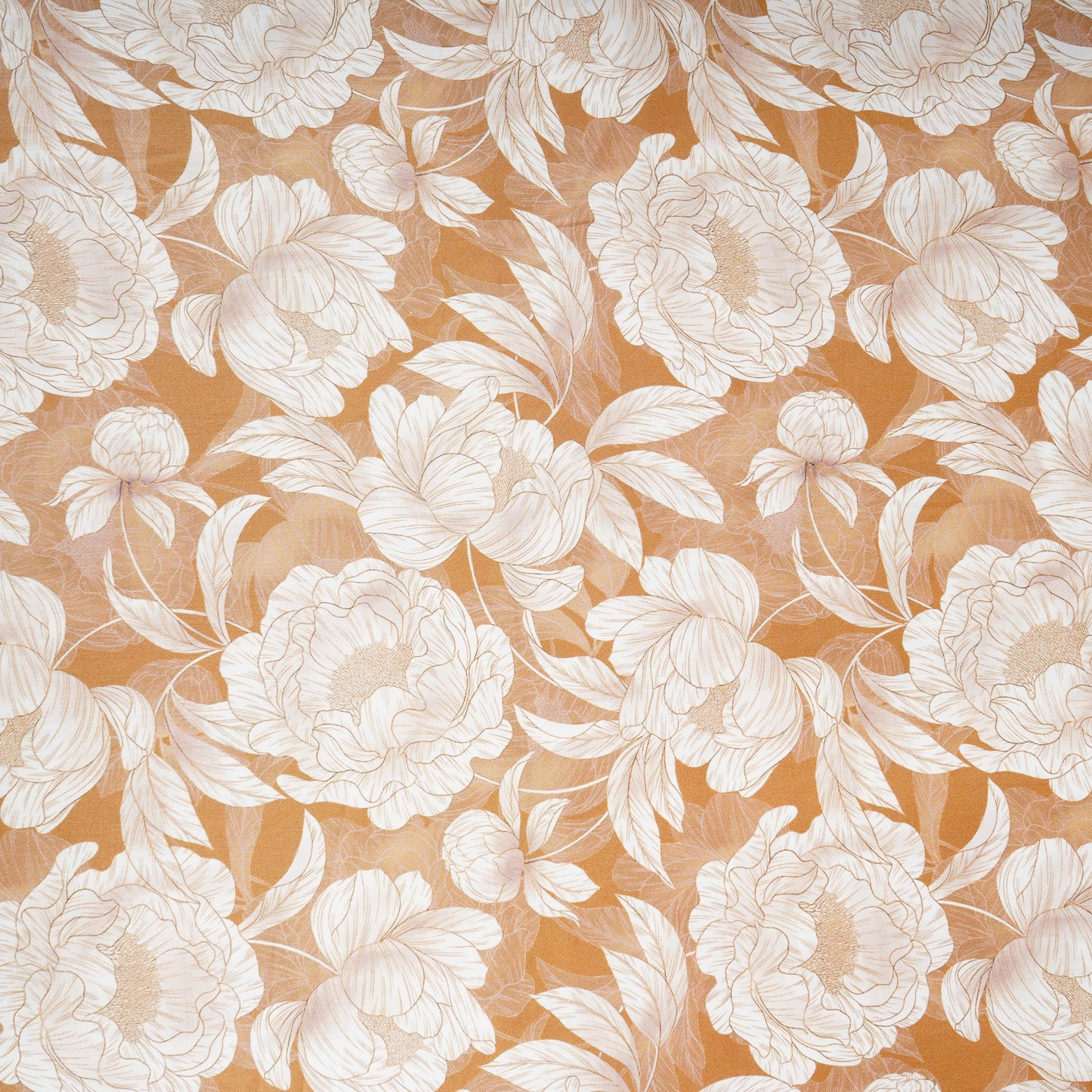 Brown with White Floral Print Cotton Satin Fabric PG-30435