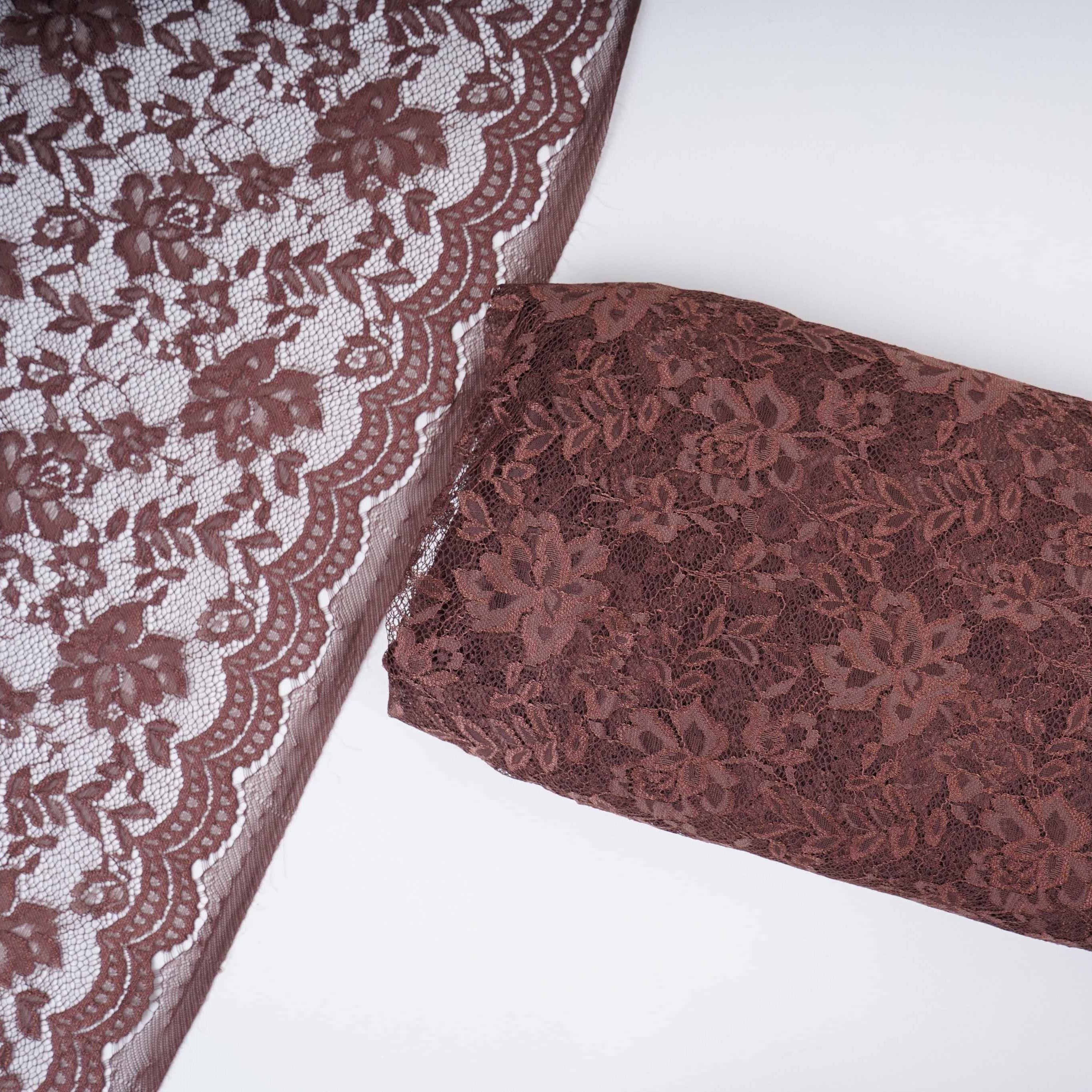 Dark Brown Floral Embroidery Lace Fabric LI-32182 - TradeUNO
