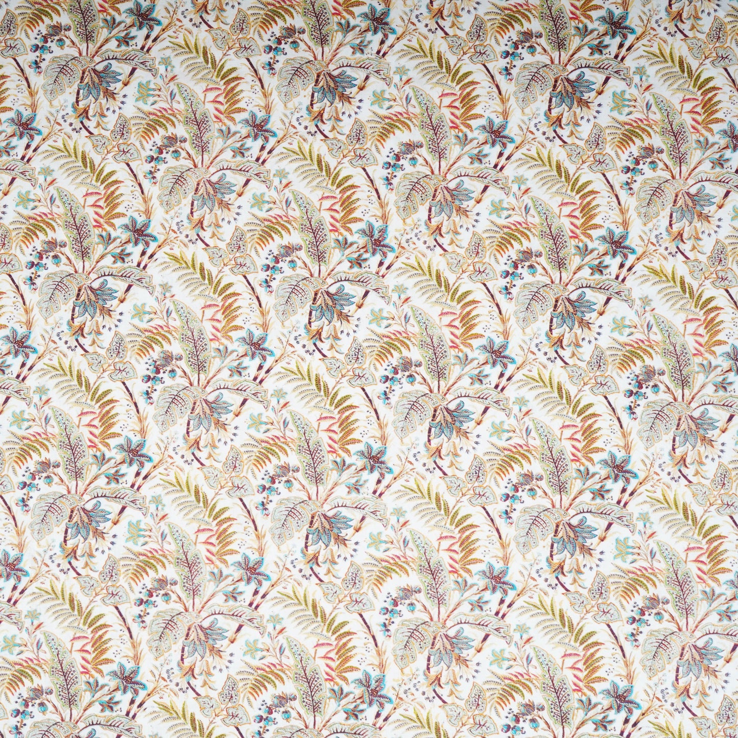 Off White with Green Floral Print Cotton Mulmul Fabric PG-30469