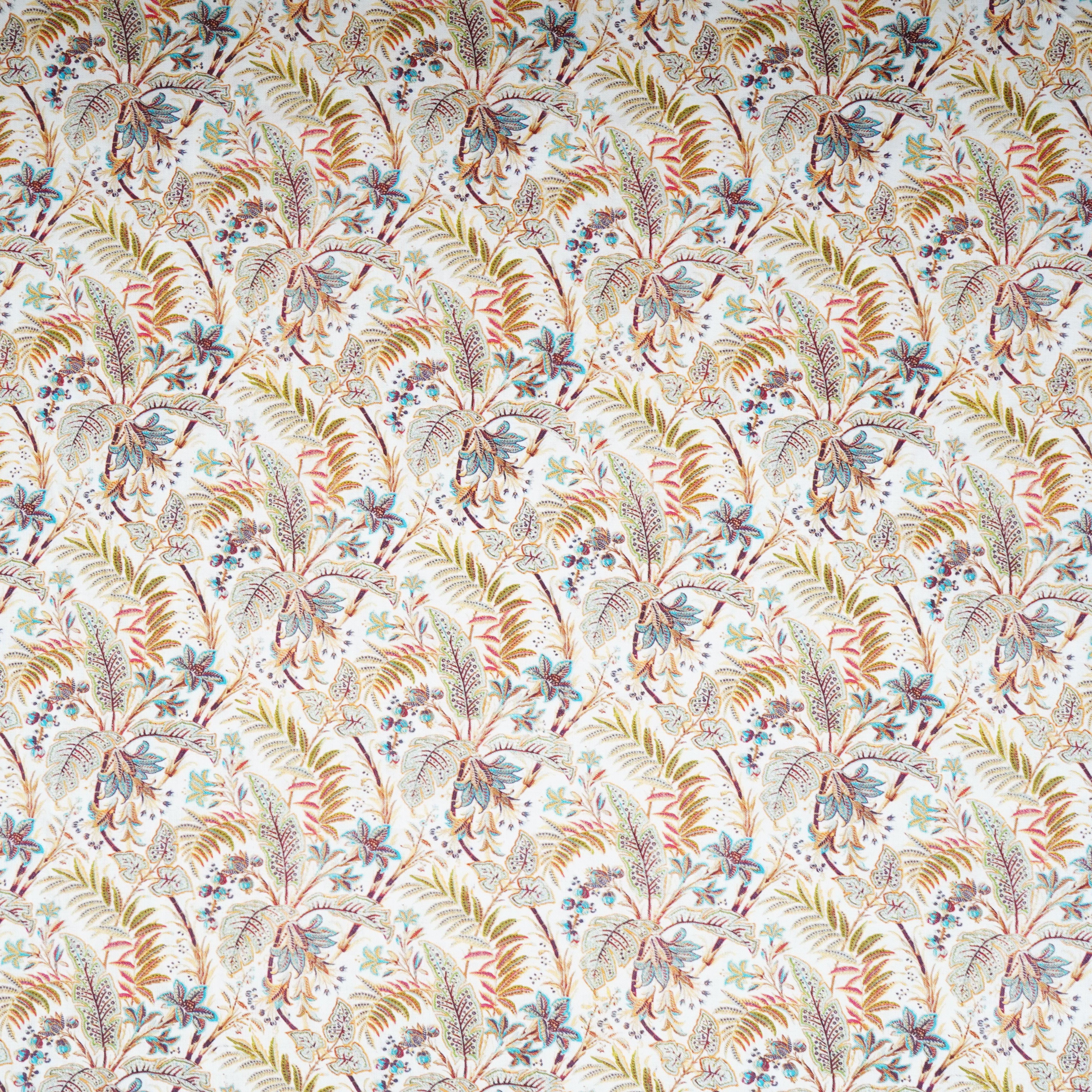 Off White with Green Floral Print Cotton Mulmul Fabric PG-30469 - TradeUNO